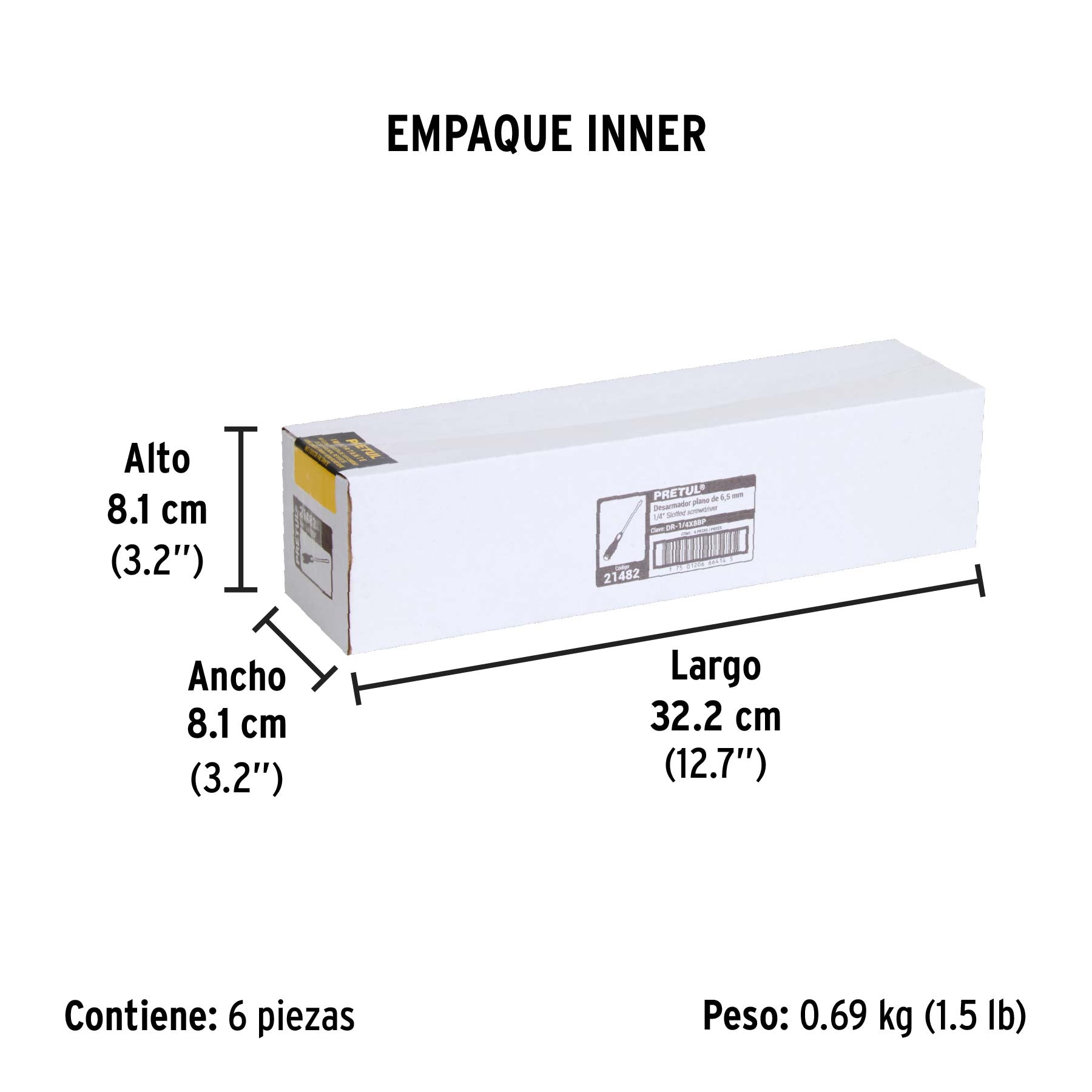 Desarmador plano 1/4" x 8"mango Comfort Grip, PRETUL - Empaque
