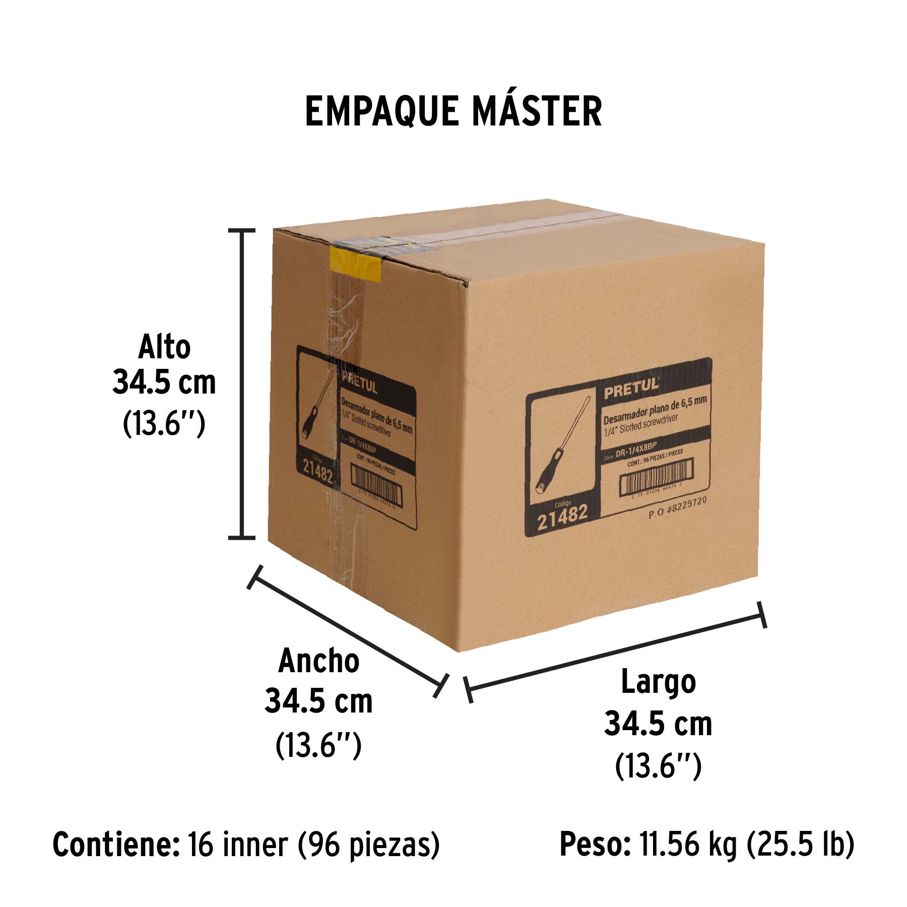 Desarmador plano 1/4" x 8"mango Comfort Grip, PRETUL - Empaque