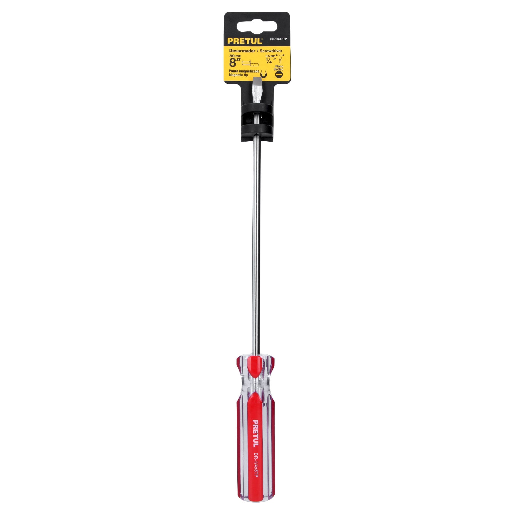 Desarmador plano 1/4 x 8" mango de PVC, PRETUL
