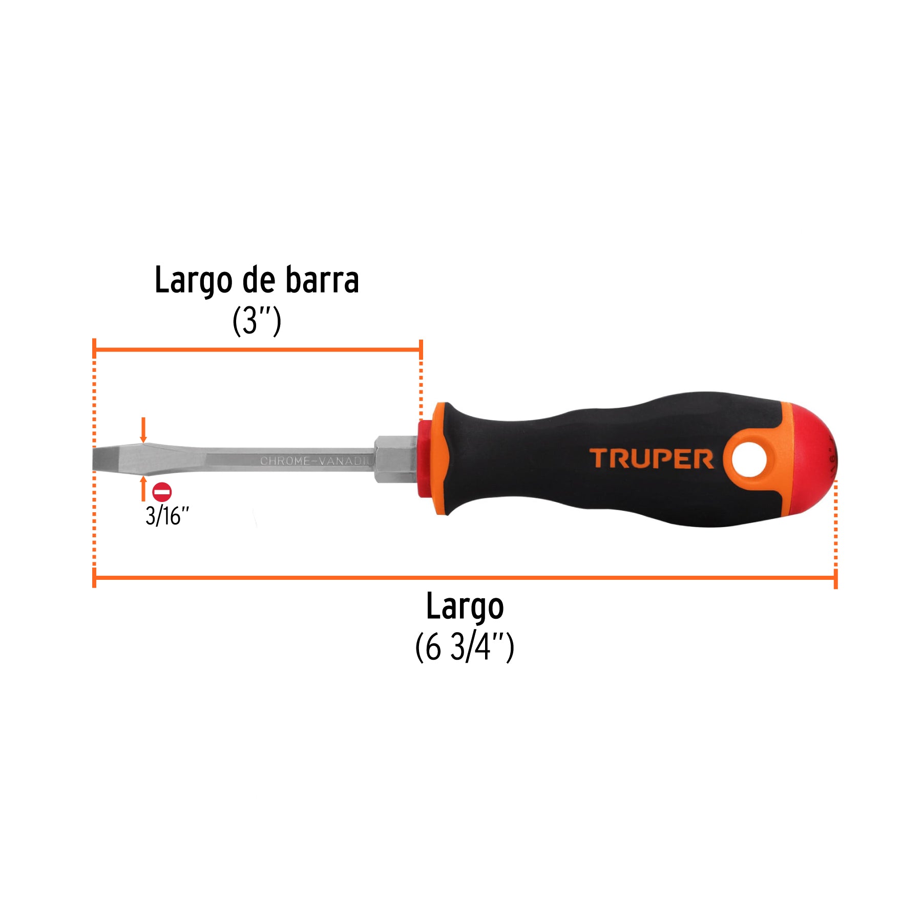 Desarmador plano 3/16" x 3" mango Comfort Grip, TRUPER
