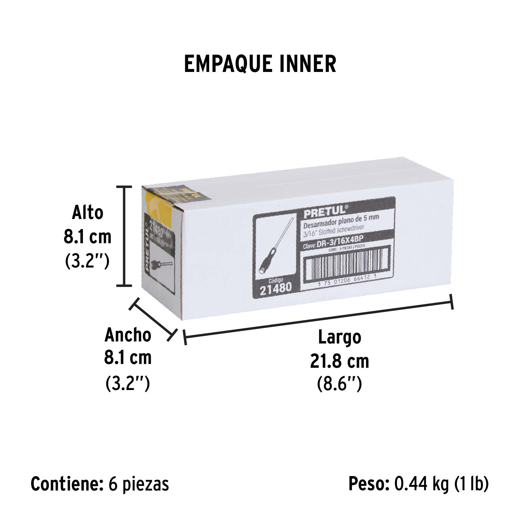 Desarmador plano 3/16 x 4" mango Comfort Grip, PRETUL - Empaque