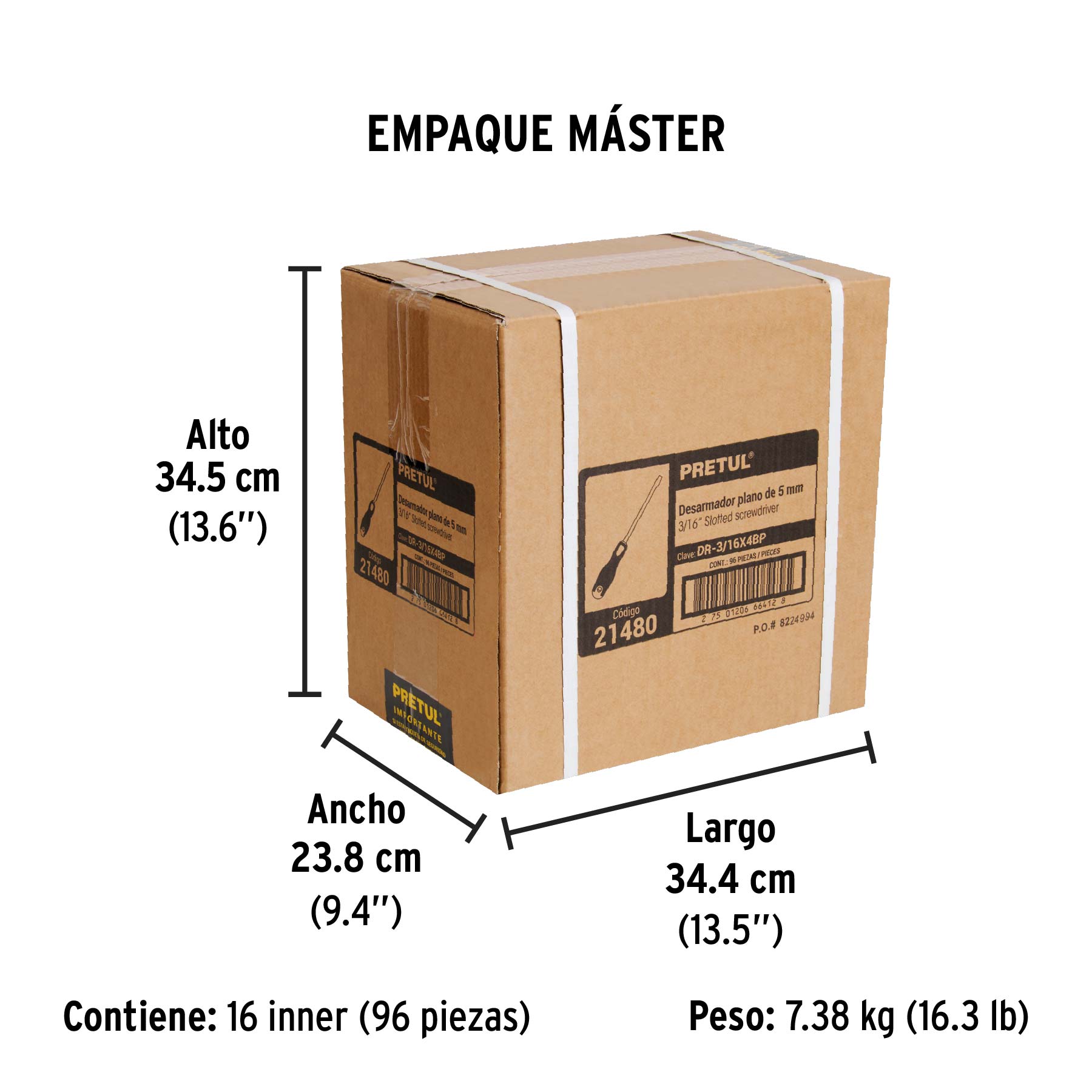 Desarmador plano 3/16 x 4" mango Comfort Grip, PRETUL - Empaque