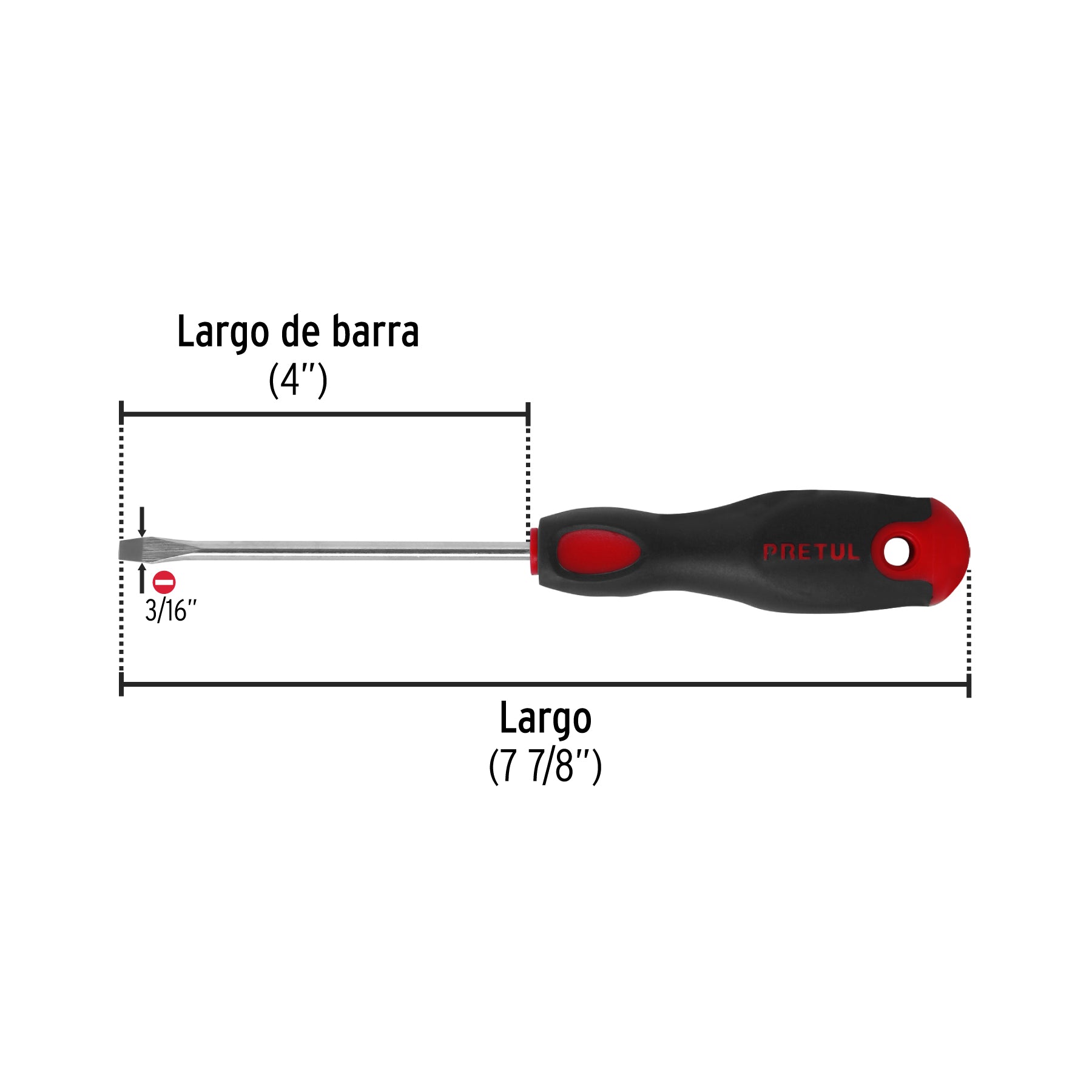 Desarmador plano 3/16 x 4" mango Comfort Grip, PRETUL