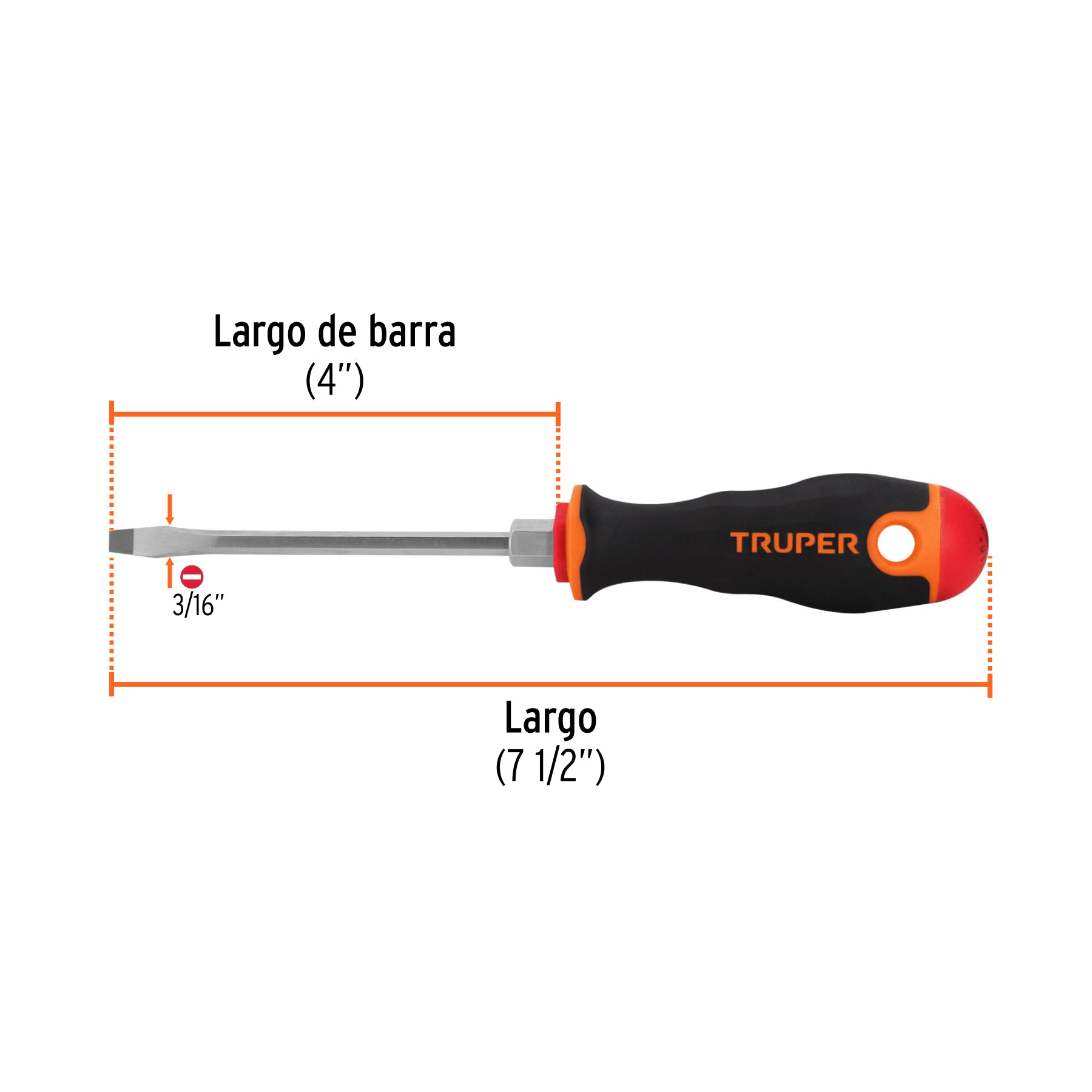 Desarmador plano 3/16" x 4" mango Comfort Grip, TRUPER