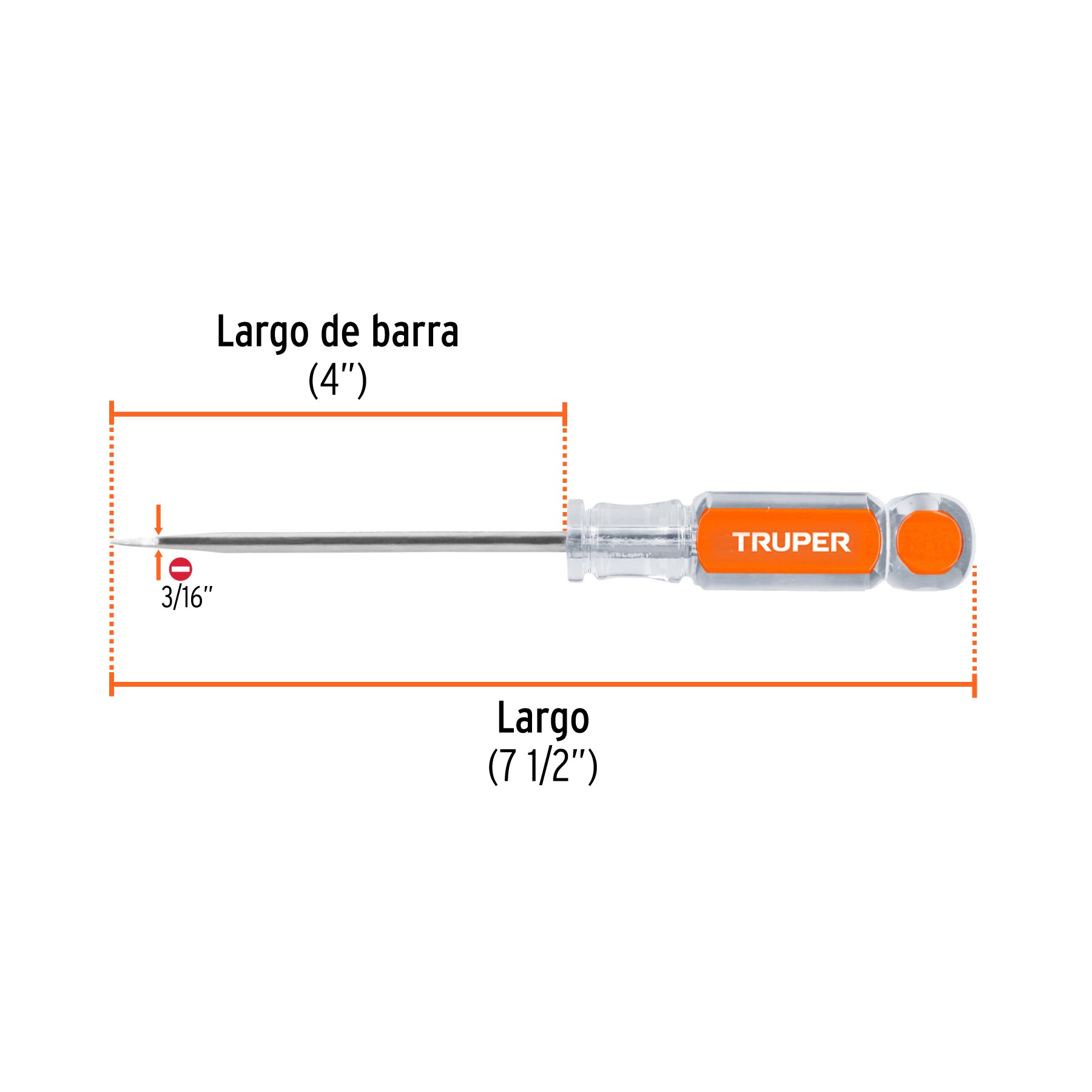 Desarmador plano 3/16" x 4" mango de acetato, TRUPER