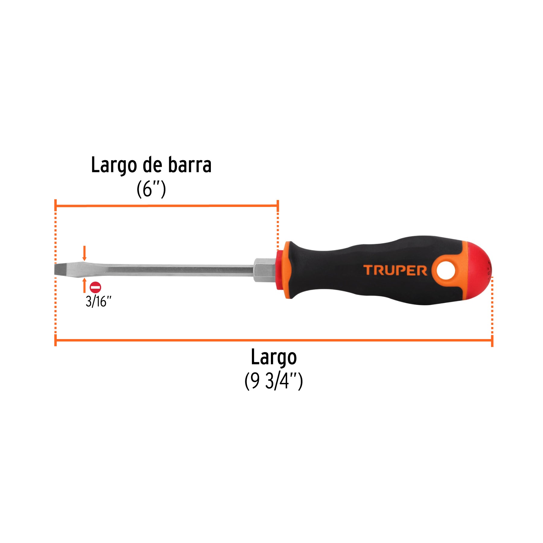 Desarmador plano 3/16" x 6" mango Comfort Grip, TRUPER