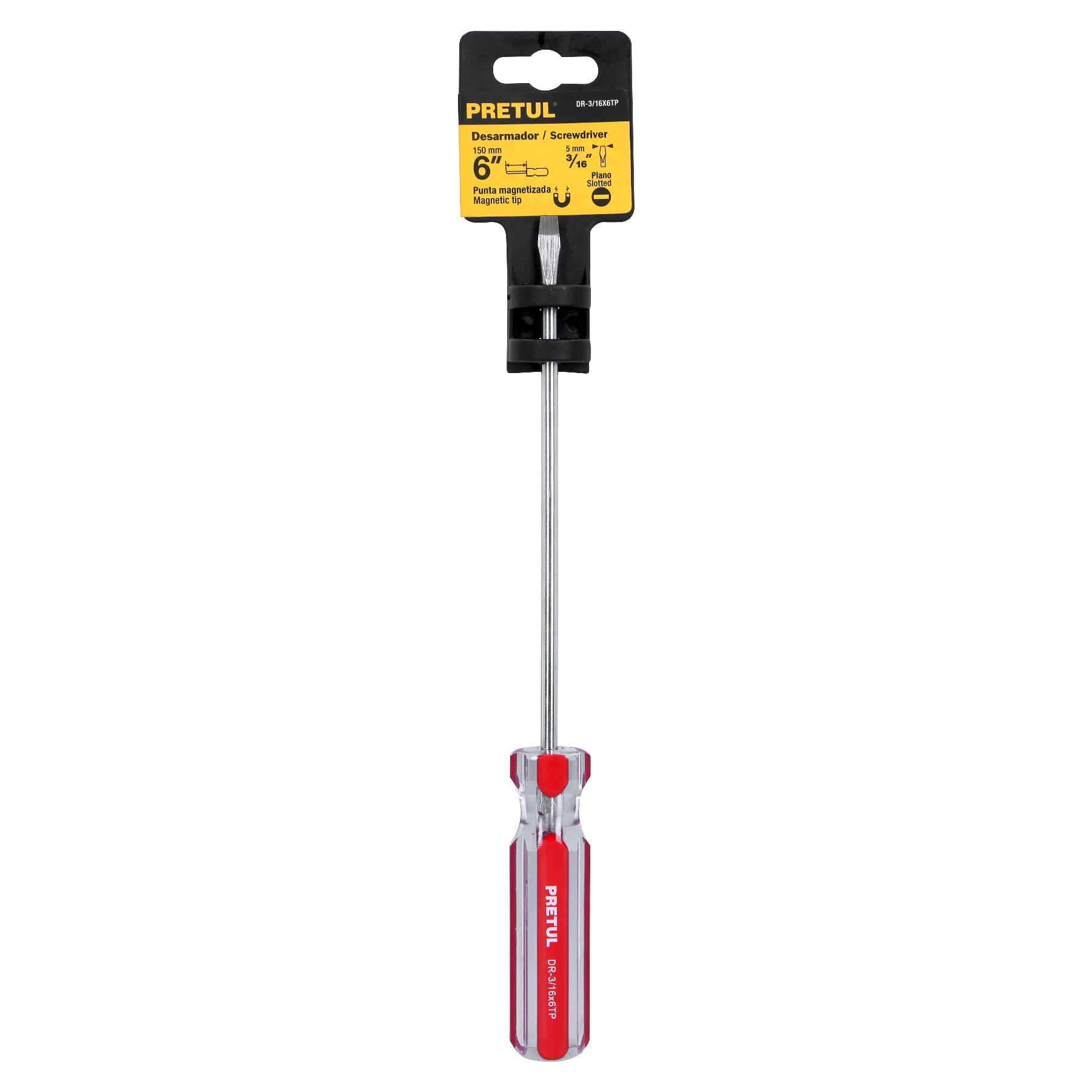 Desarmador plano 3/16 x 6" mango de PVC, PRETUL
