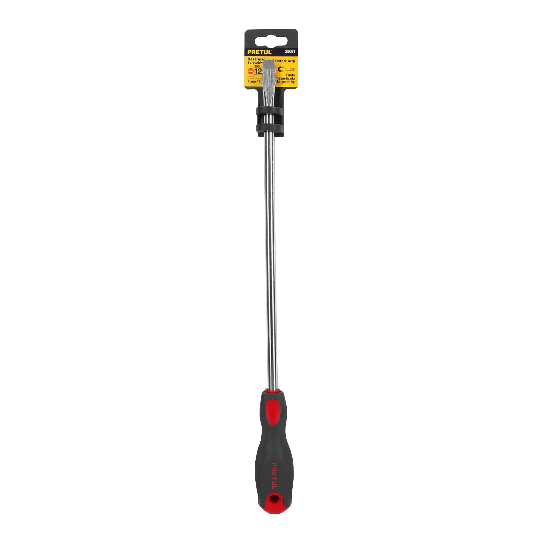 Desarmador plano 3/8" x 12" mango Comfort Grip, PRETUL