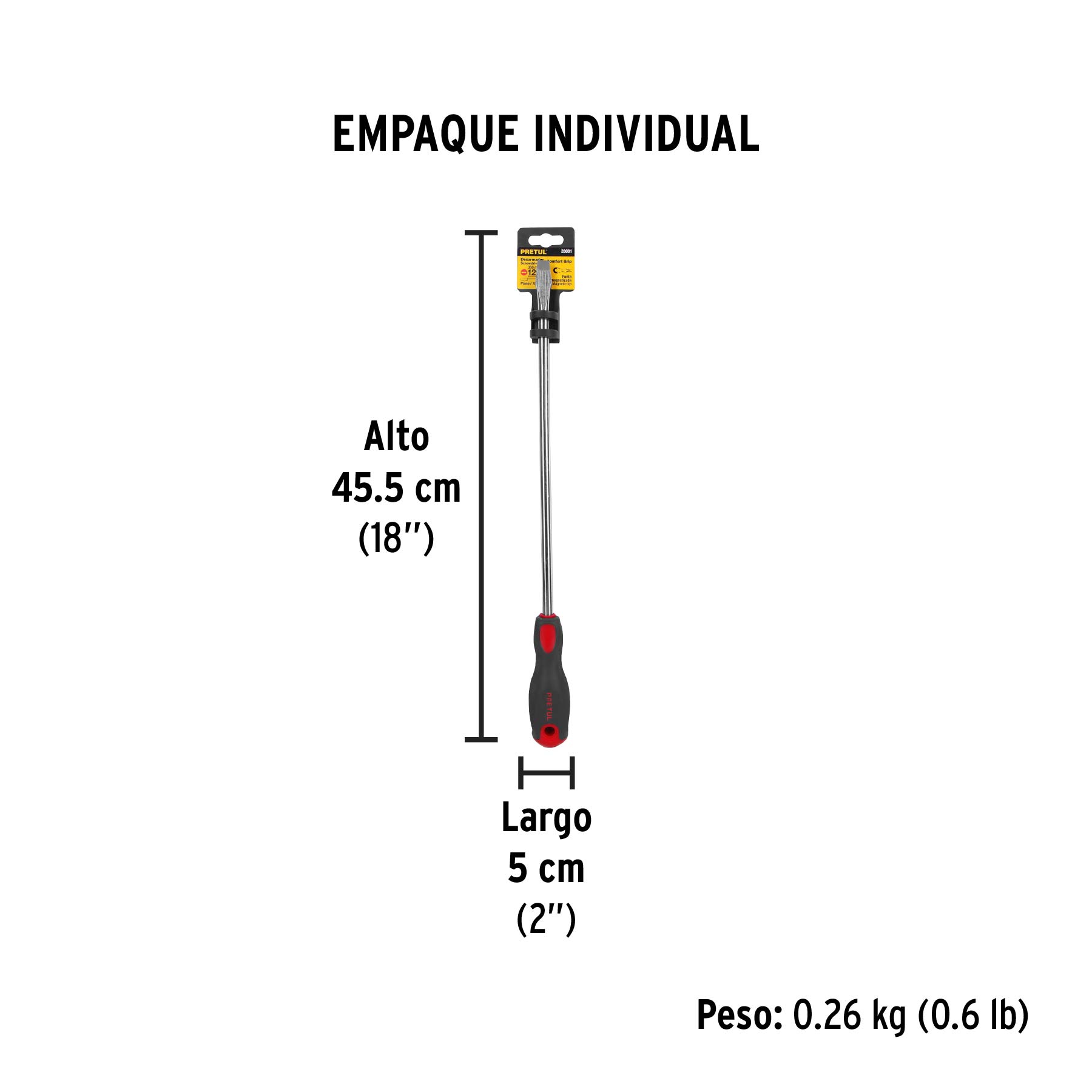 Desarmador plano 3/8" x 12" mango Comfort Grip, PRETUL - Empaque