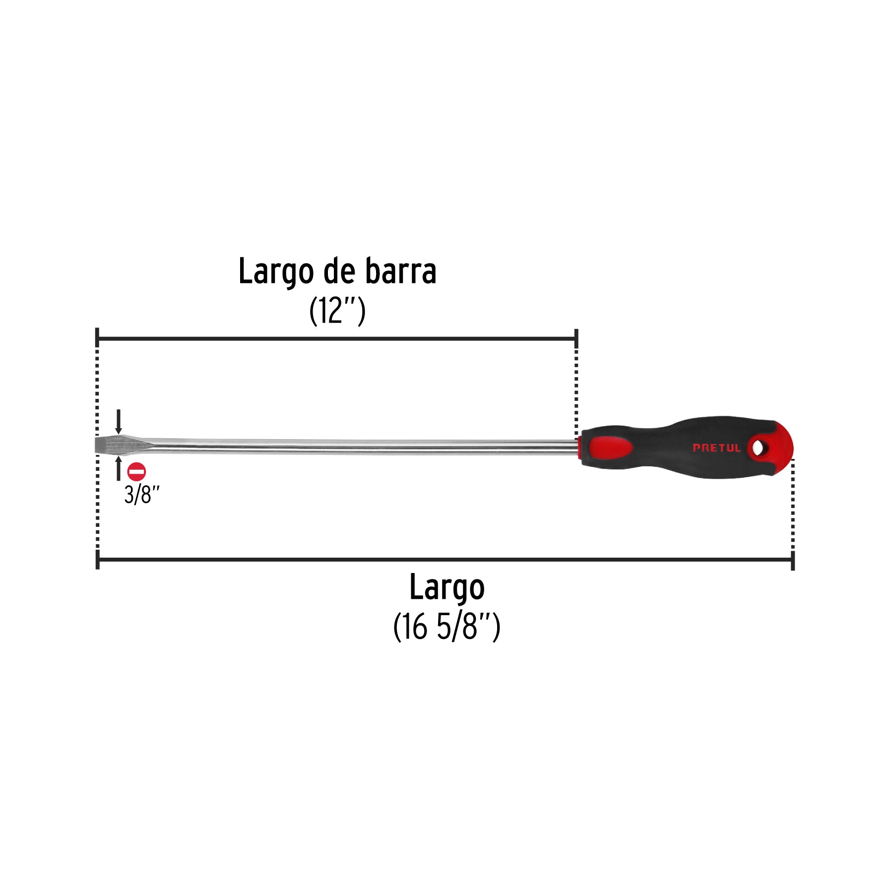 Desarmador plano 3/8" x 12" mango Comfort Grip, PRETUL