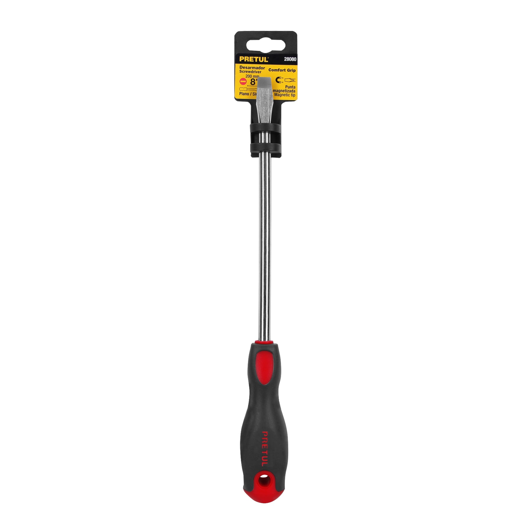 Desarmador plano 3/8" x 8" mango Comfort Grip, PRETUL