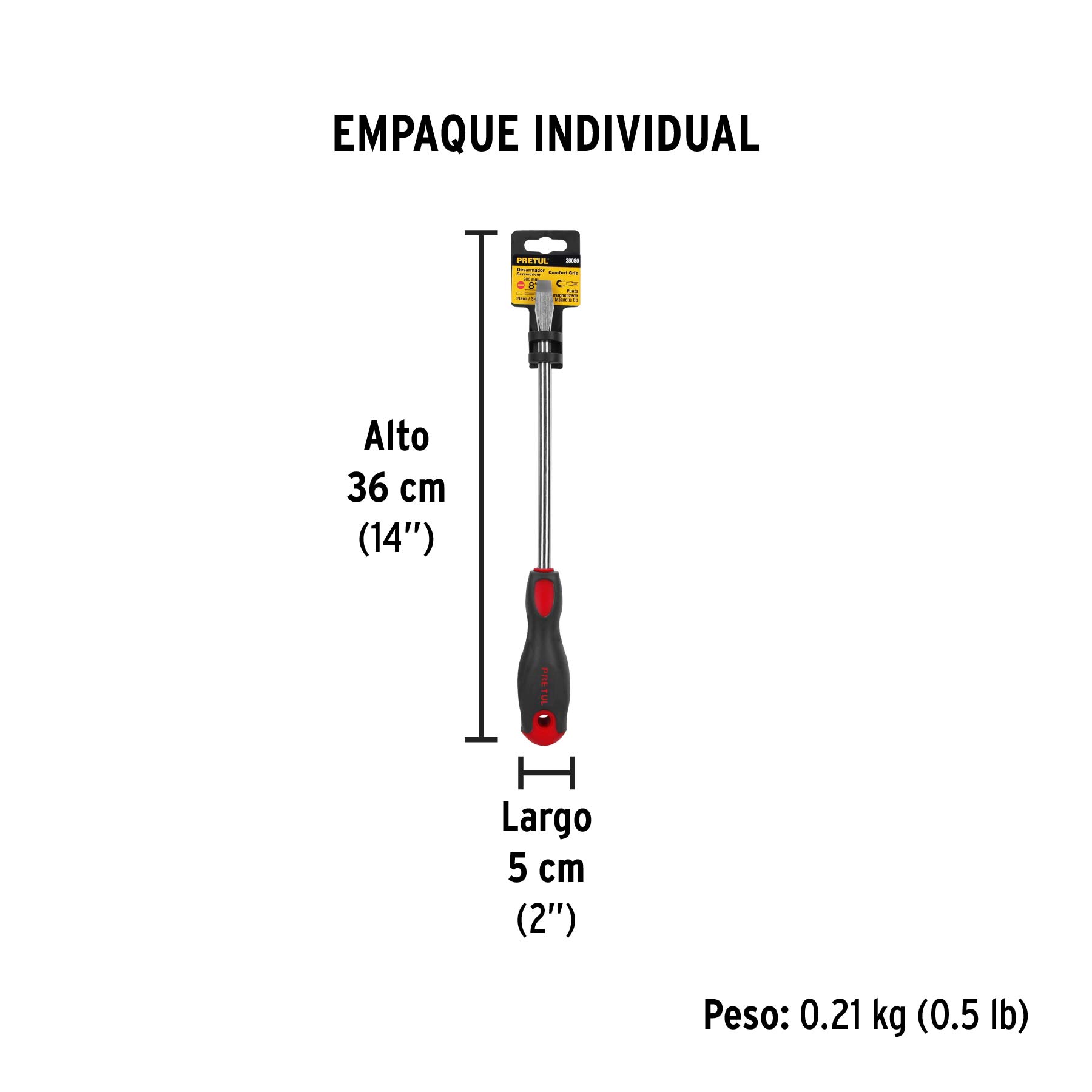 Desarmador plano 3/8" x 8" mango Comfort Grip, PRETUL - Empaque