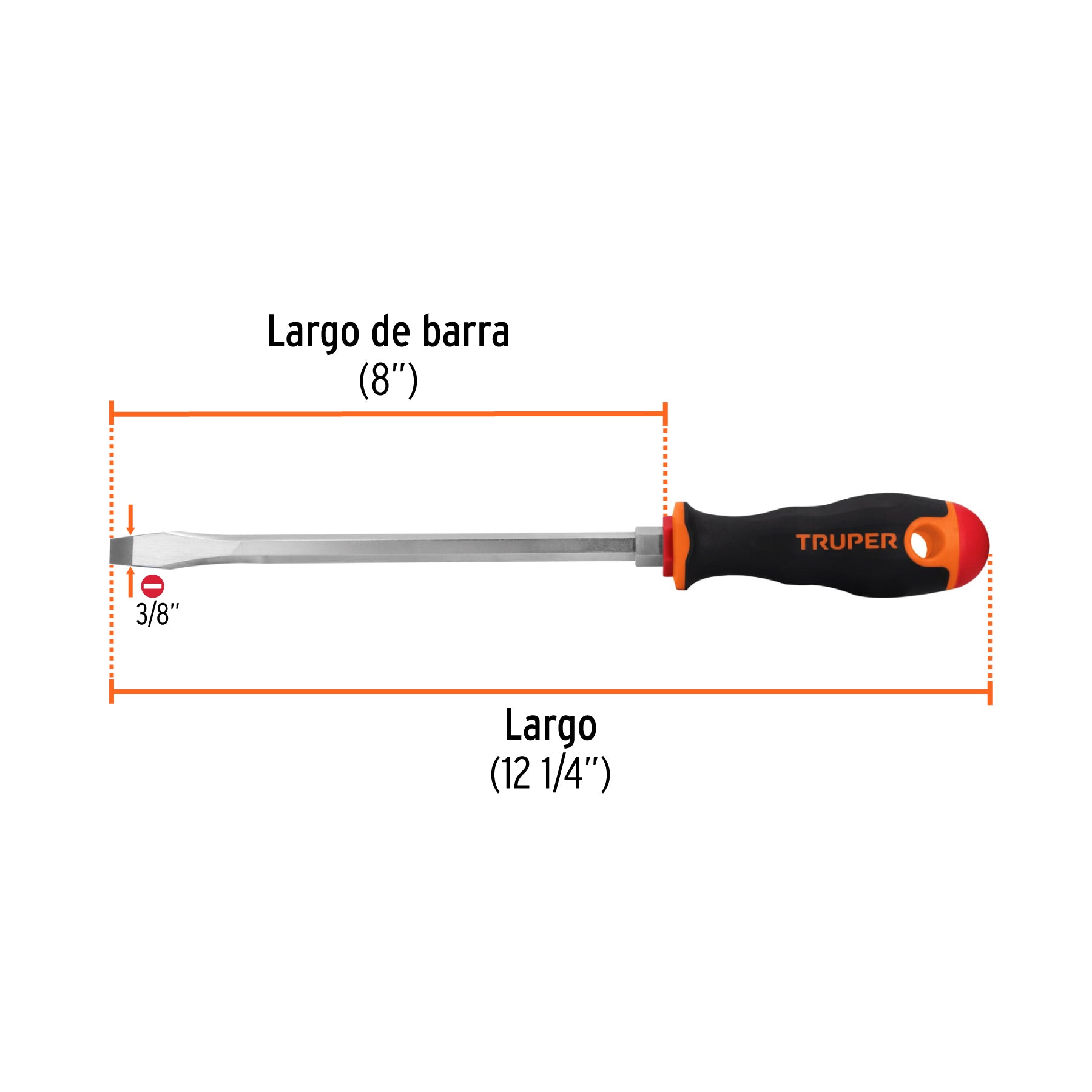 Desarmador plano 3/8" x 8" mango Comfort Grip, TRUPER
