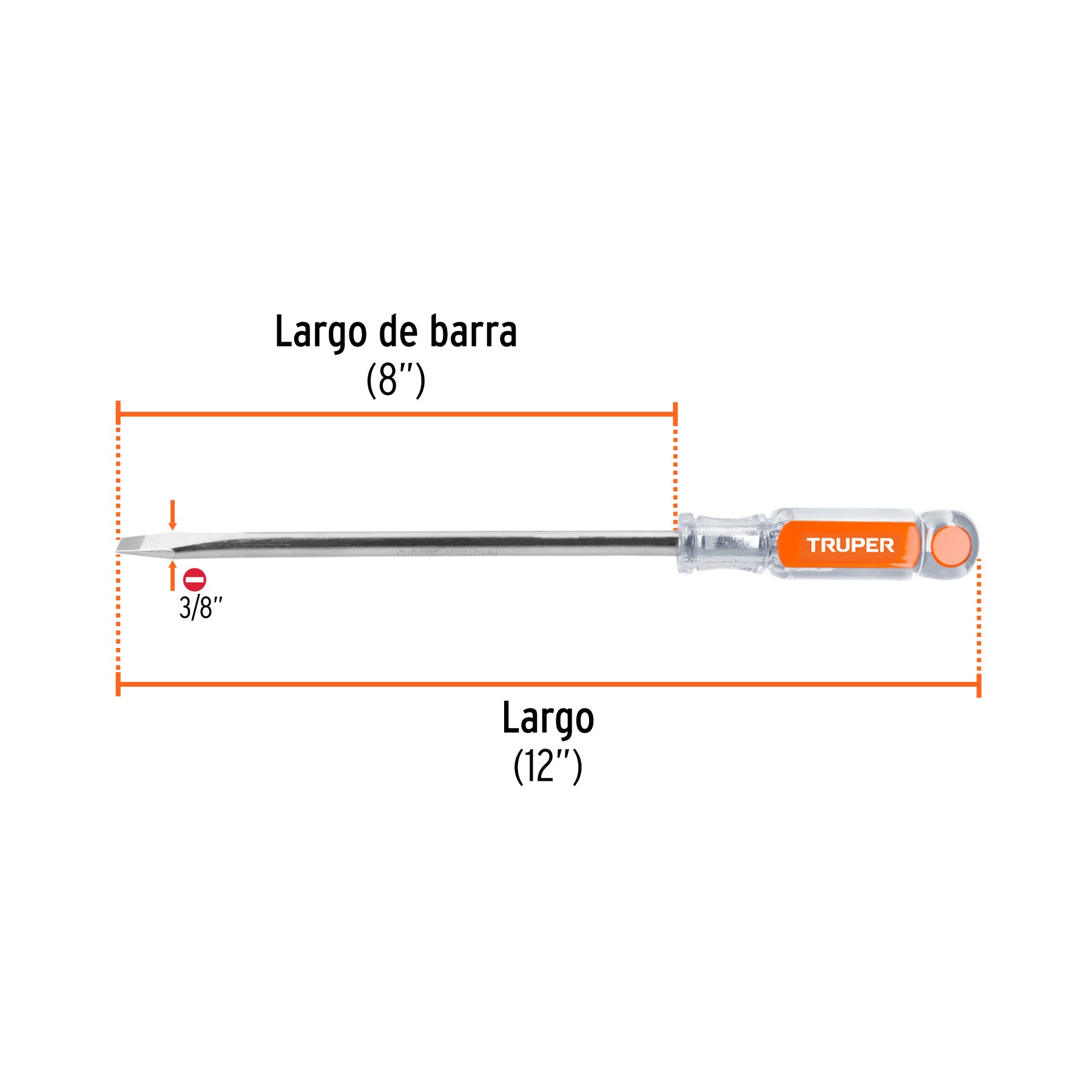 Desarmador plano 3/8" x 8" mango de acetato, TRUPER