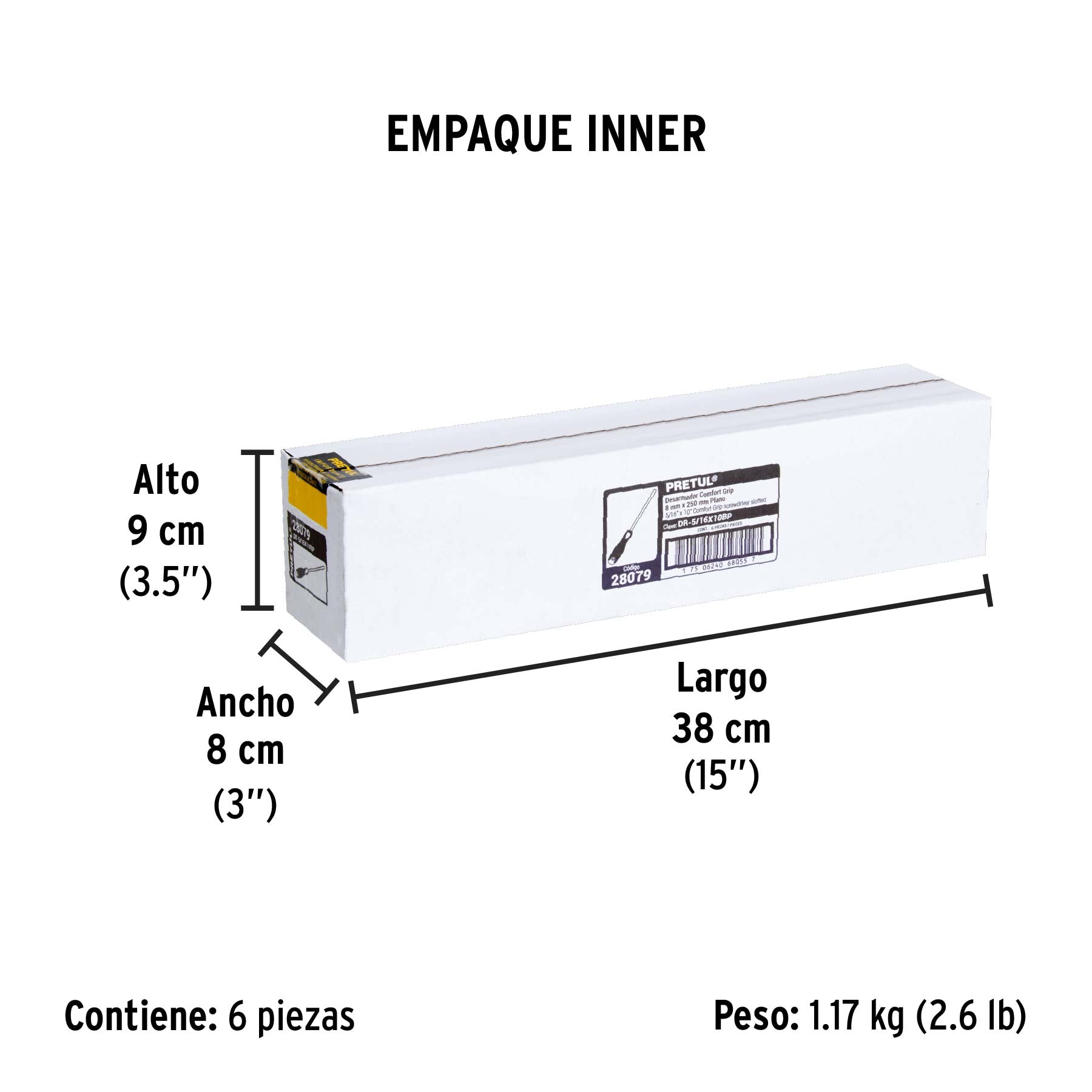 Desarmador plano 5/16" x 10" mango Comfort Grip, PRETUL - Empaque