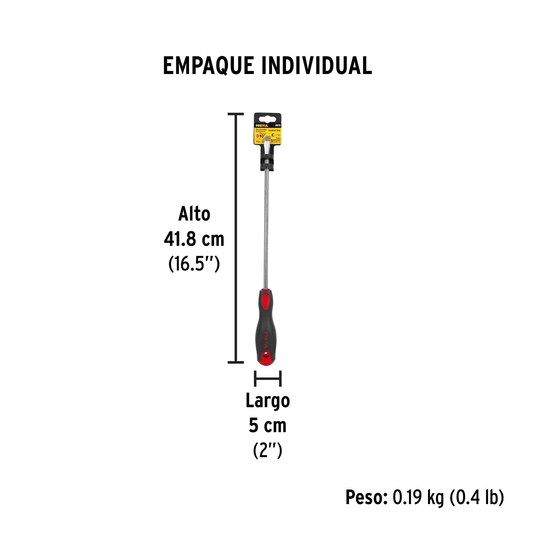 Desarmador plano 5/16" x 10" mango Comfort Grip, PRETUL - Empaque