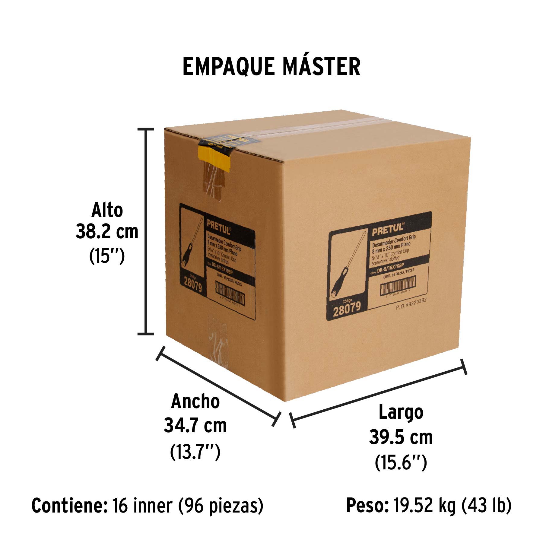 Desarmador plano 5/16" x 10" mango Comfort Grip, PRETUL - Empaque