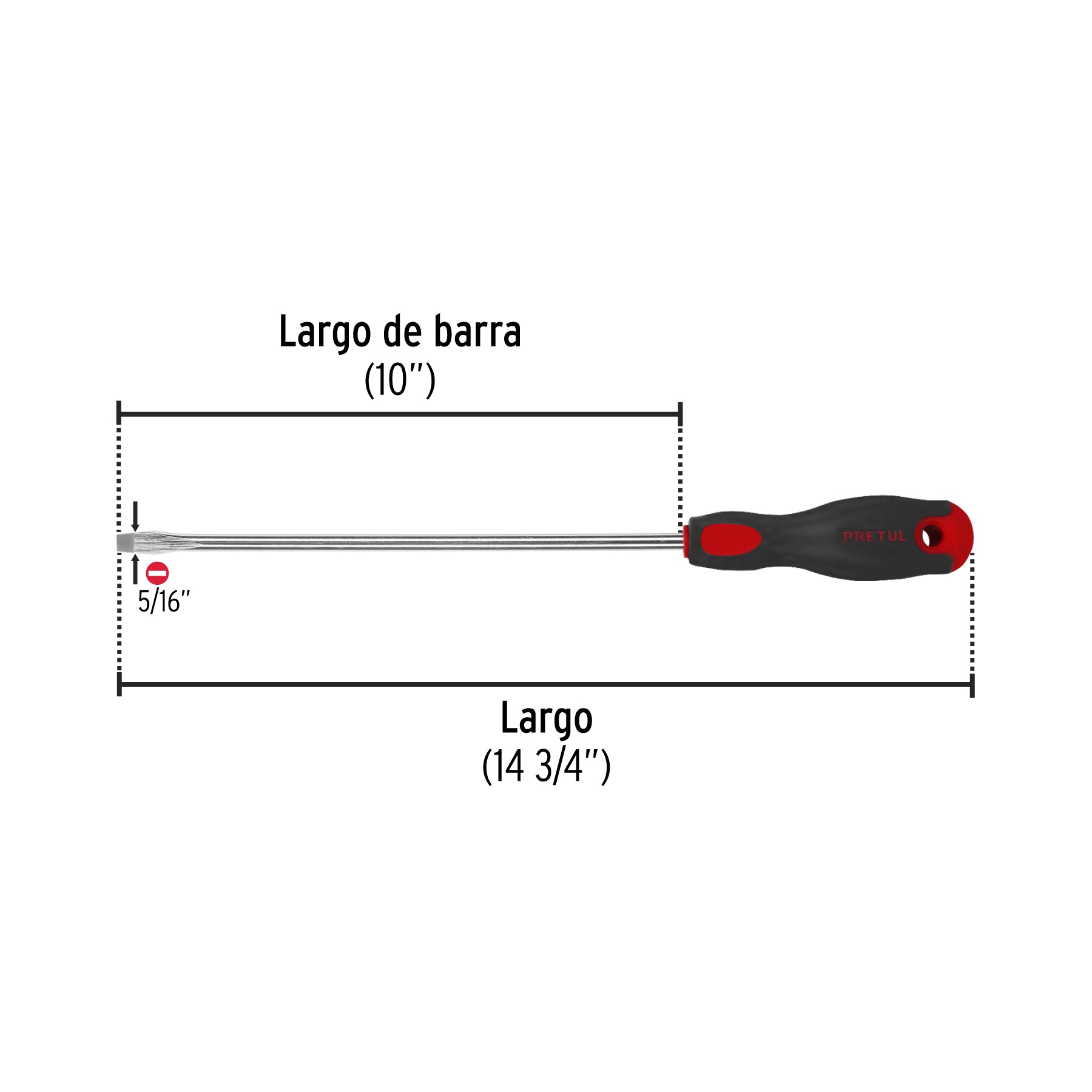 Desarmador plano 5/16" x 10" mango Comfort Grip, PRETUL