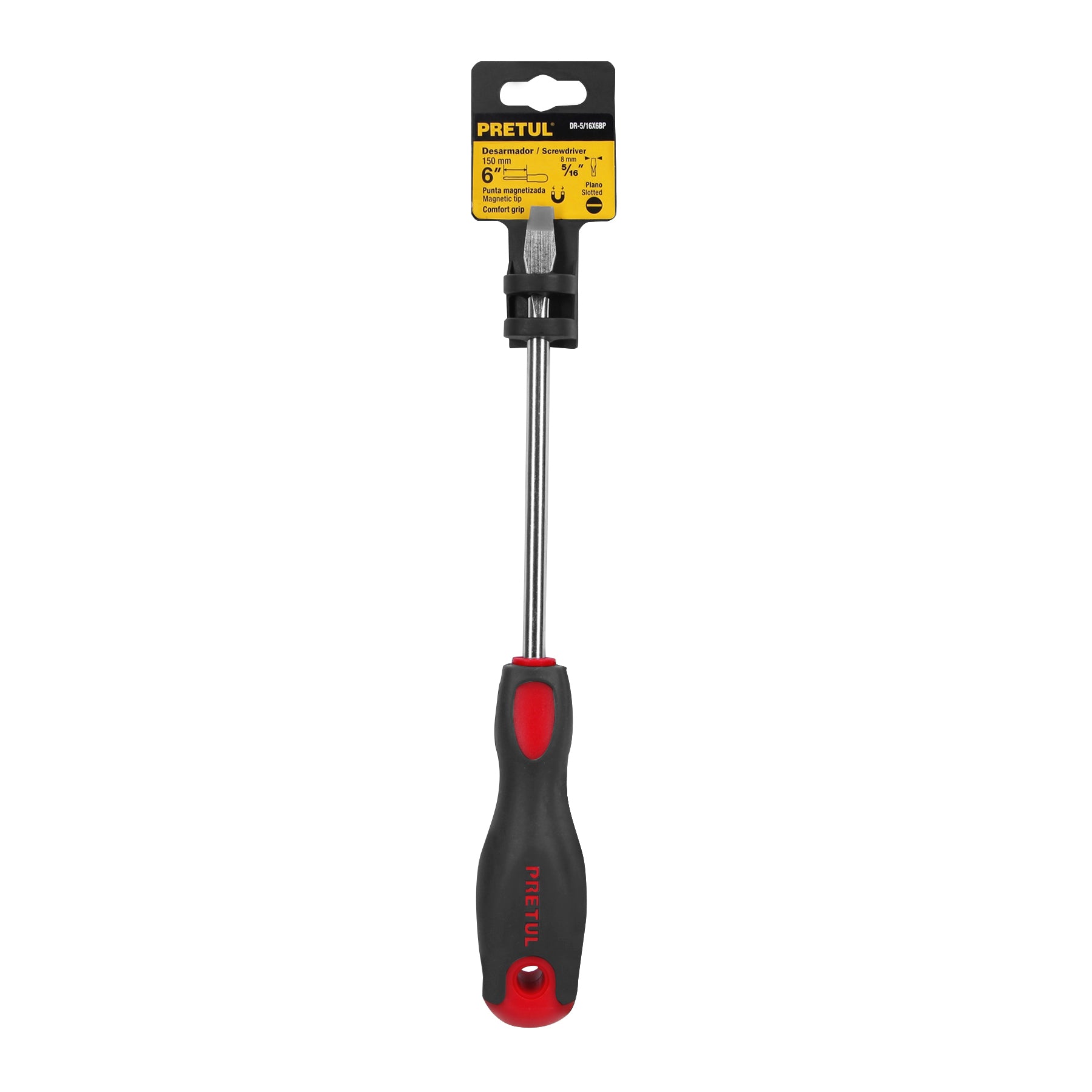 Desarmador plano 5/16" x 6" mango Comfort Grip, PRETUL