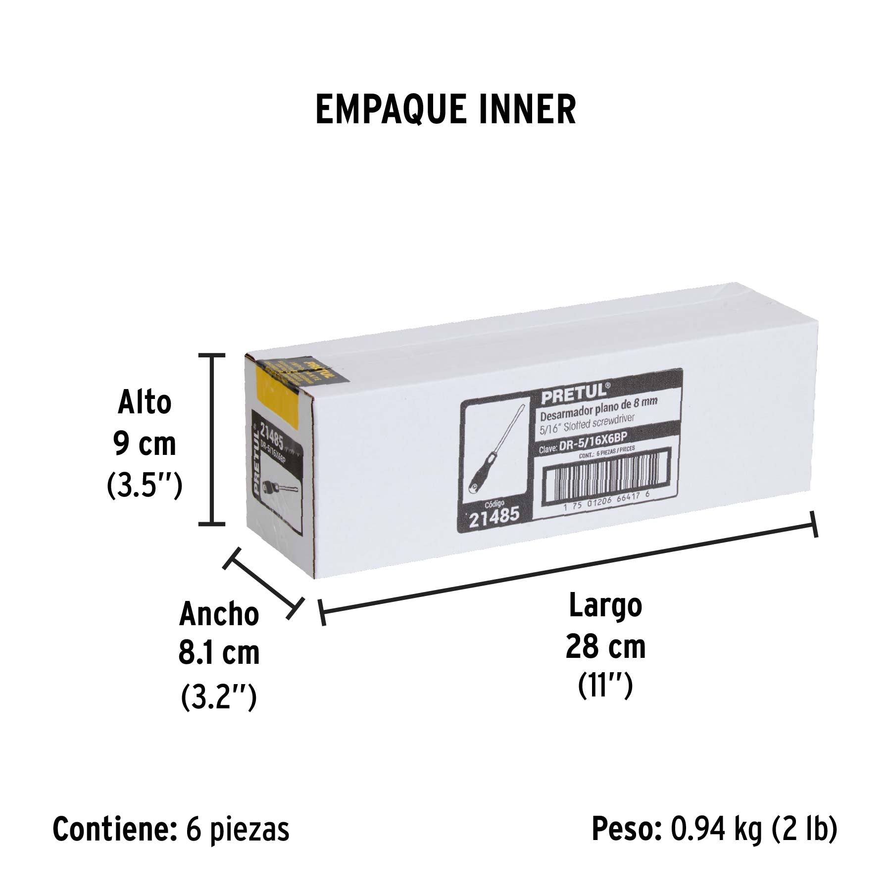 Desarmador plano 5/16" x 6" mango Comfort Grip, PRETUL - Empaque