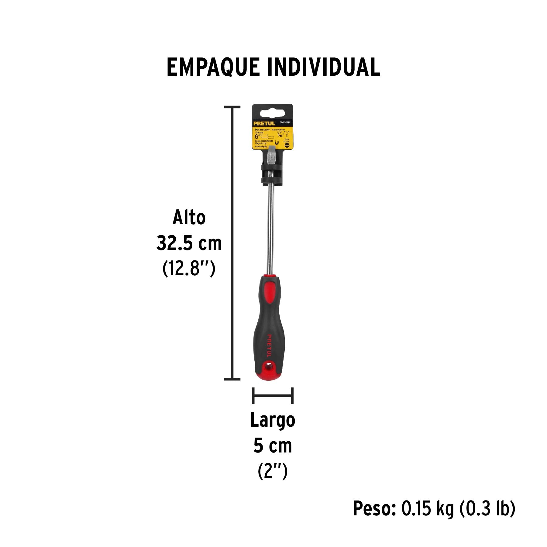 Desarmador plano 5/16" x 6" mango Comfort Grip, PRETUL - Empaque