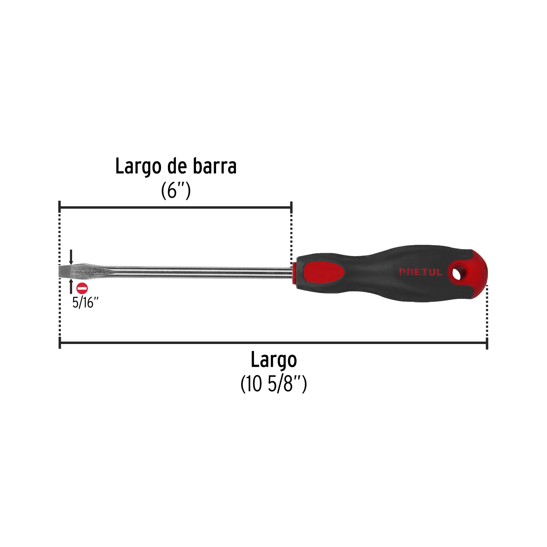 Desarmador plano 5/16" x 6" mango Comfort Grip, PRETUL