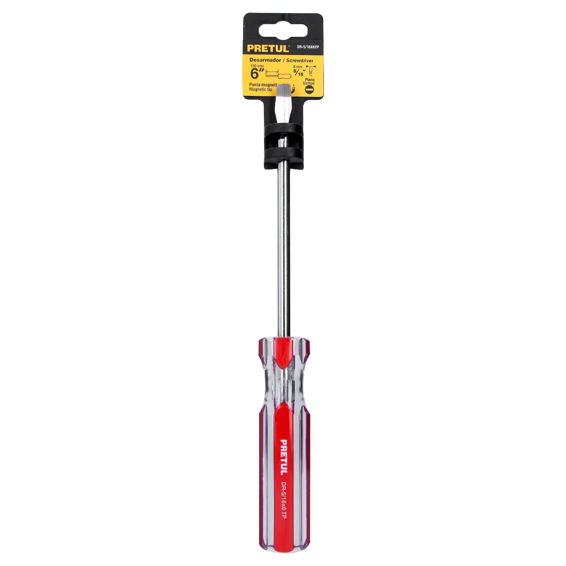 Desarmador plano 5/16 x 6" mango de PVC, PRETUL