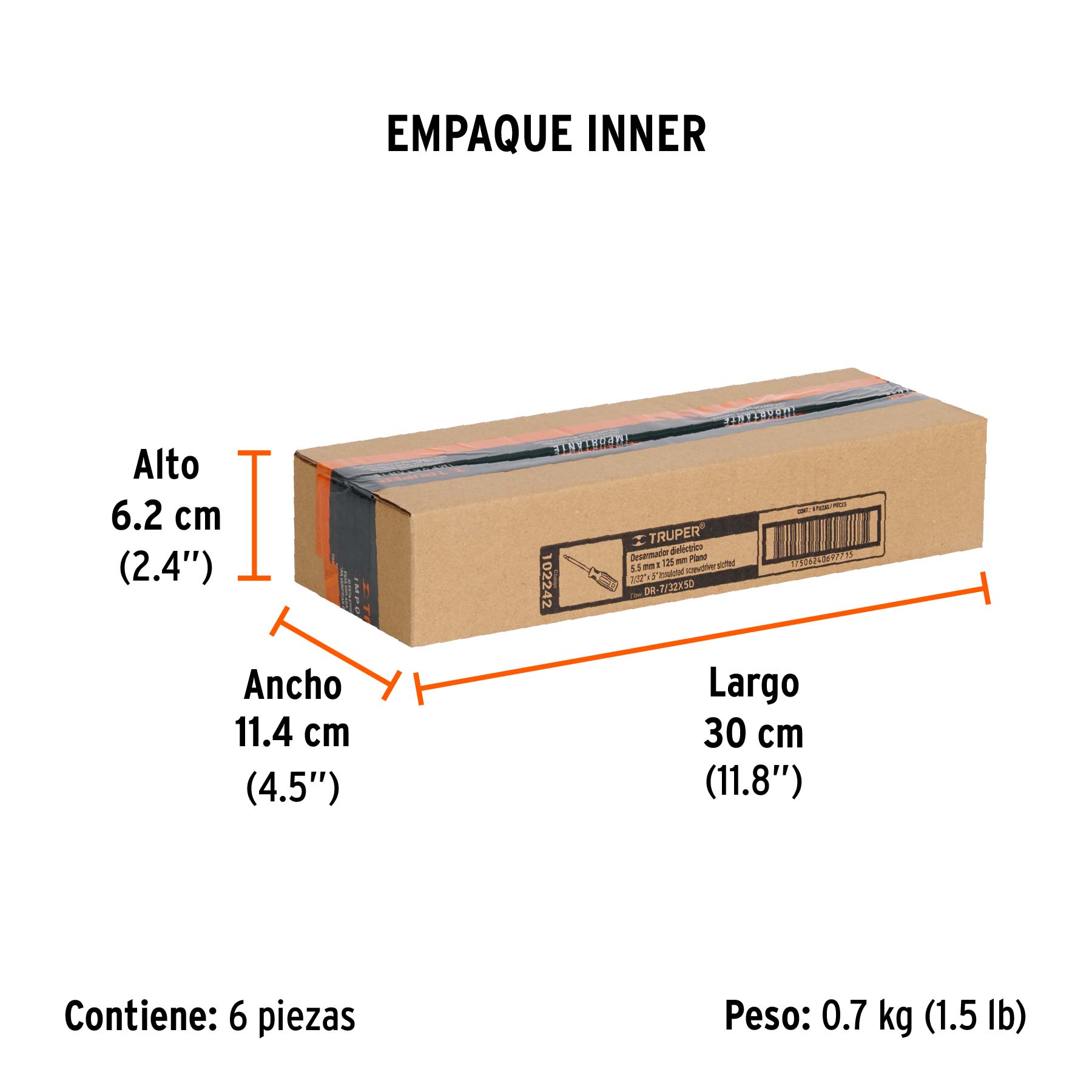 Desarmador dieléctrico plano 7/32" x 5", TRUPER - Empaque