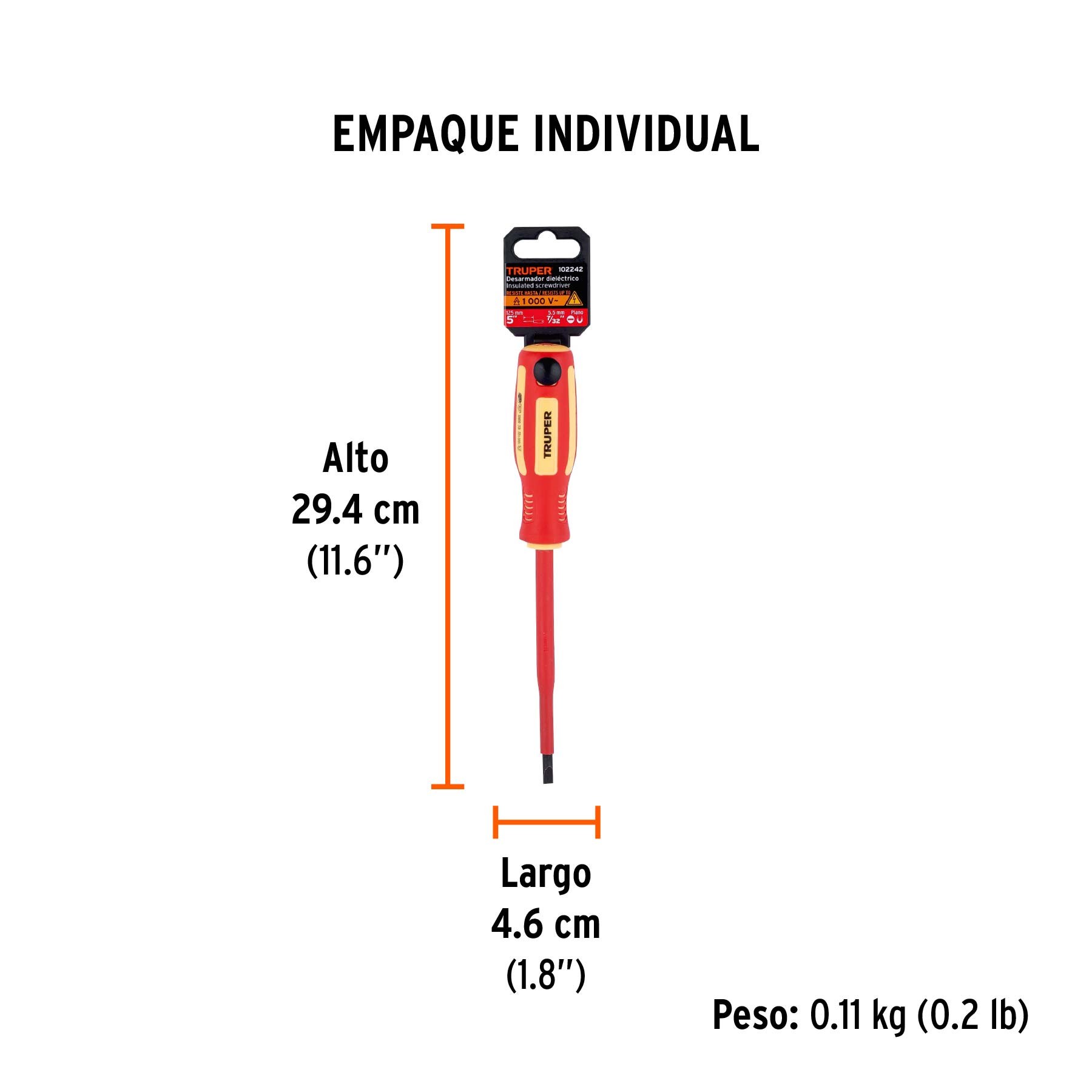 Desarmador dieléctrico plano 7/32" x 5", TRUPER - Empaque