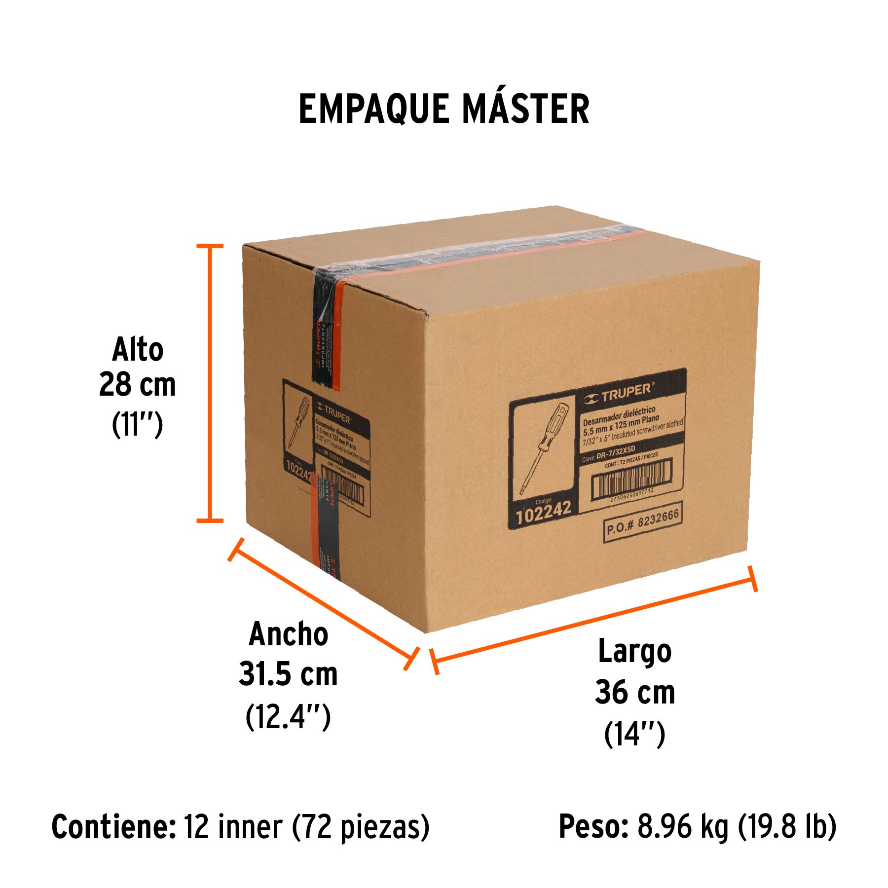 Desarmador dieléctrico plano 7/32" x 5", TRUPER - Empaque