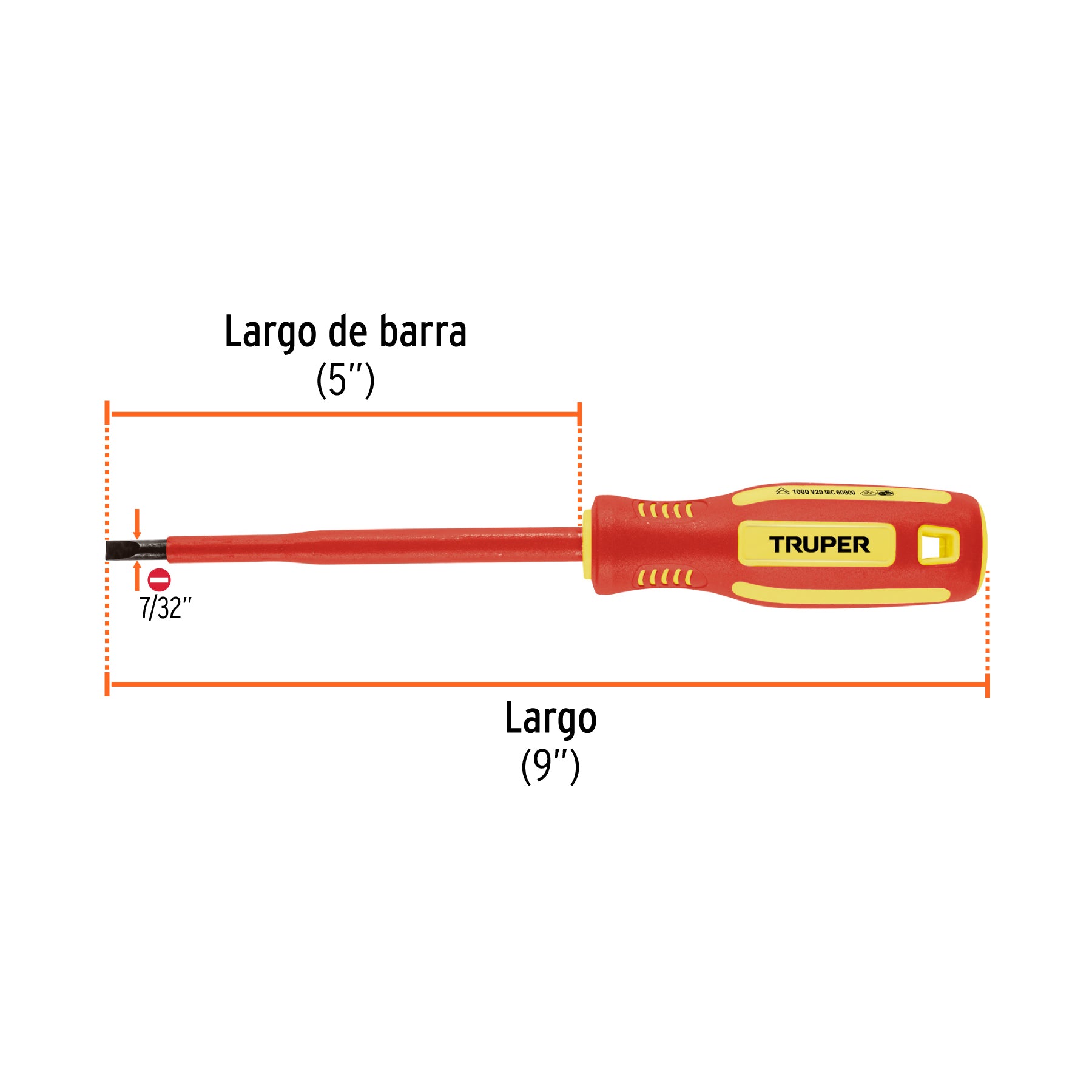 Desarmador dieléctrico plano 7/32" x 5", TRUPER