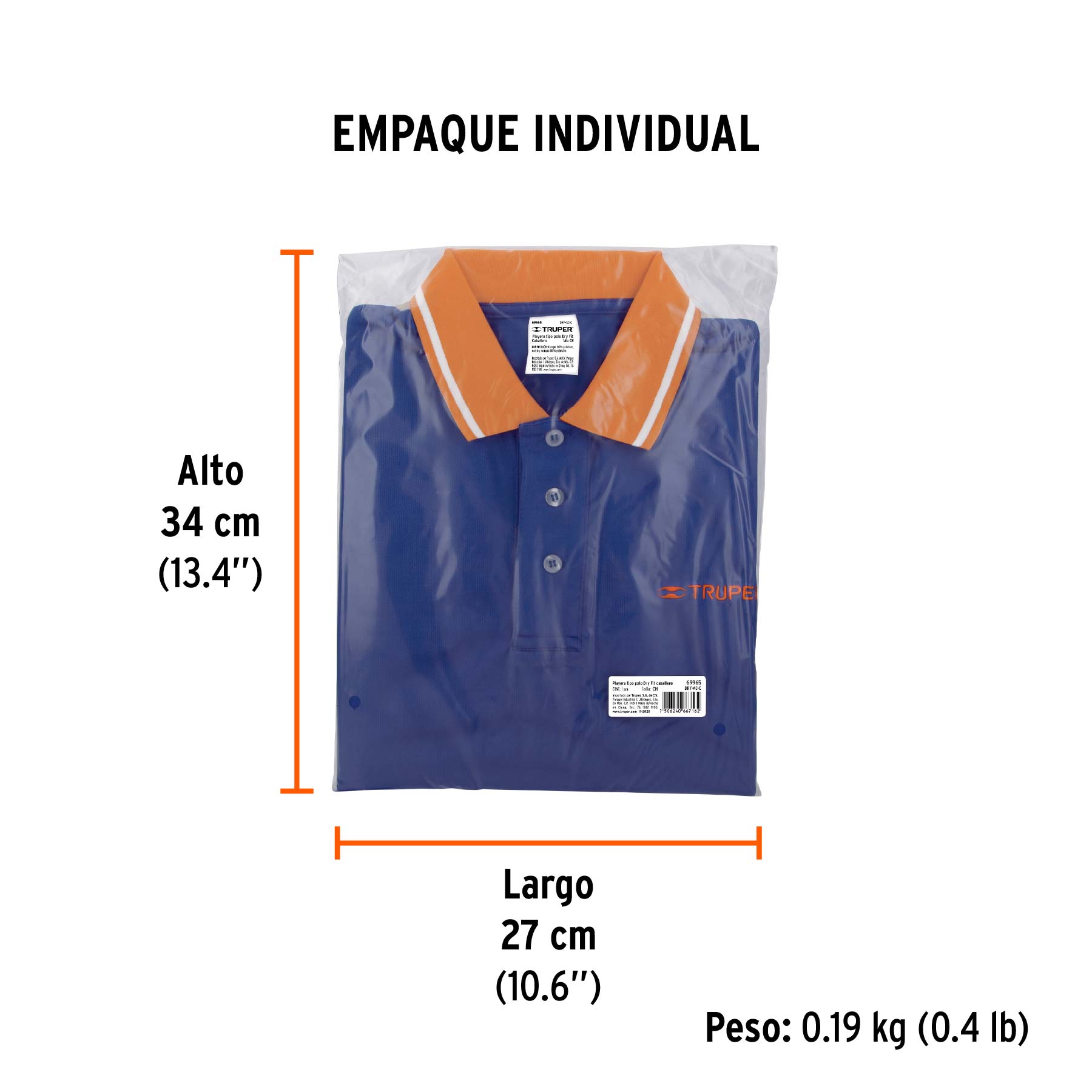 Playera polo performance para hombre, azul, CH, TRUPER - Empaque