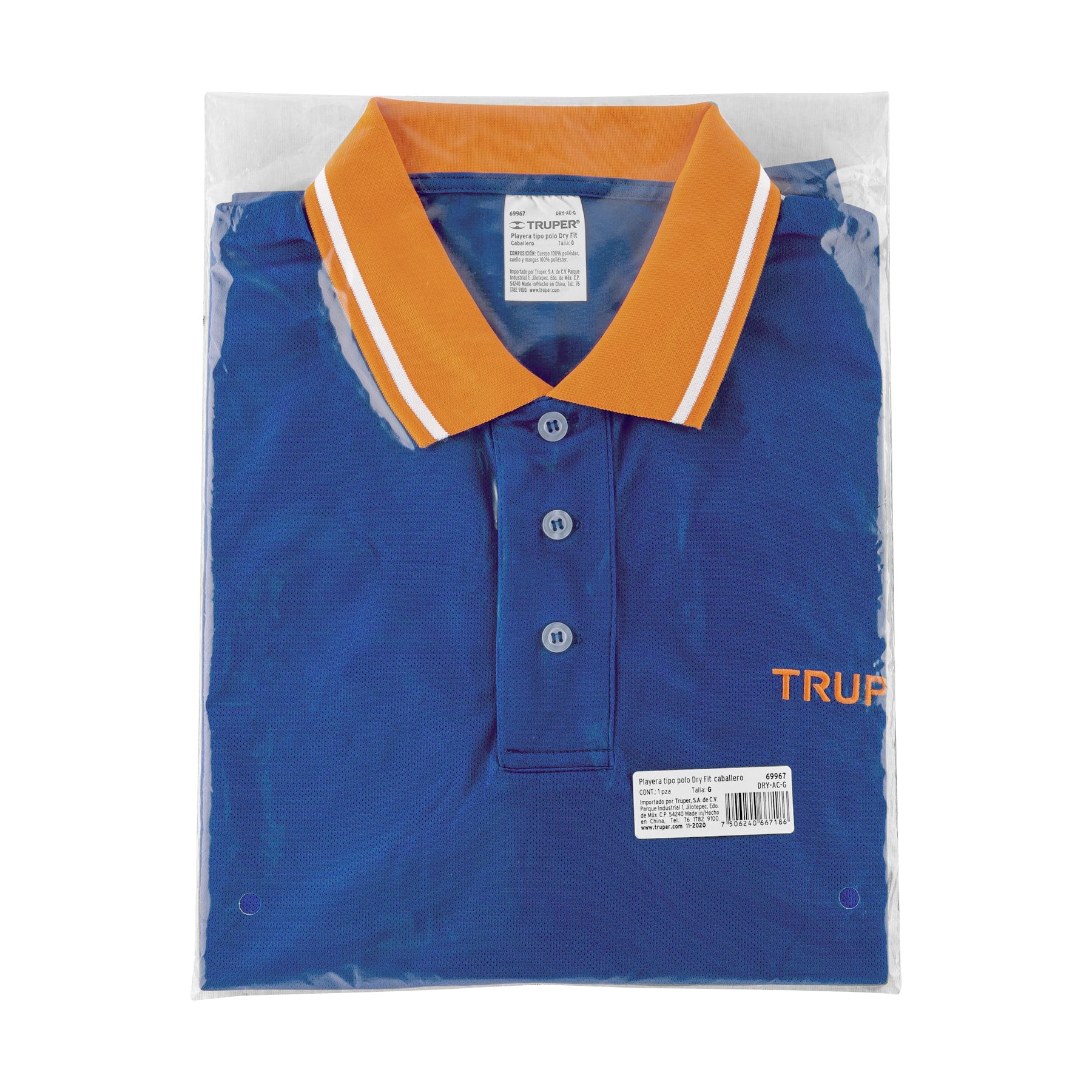Playera polo performance para hombre, azul, G, TRUPER