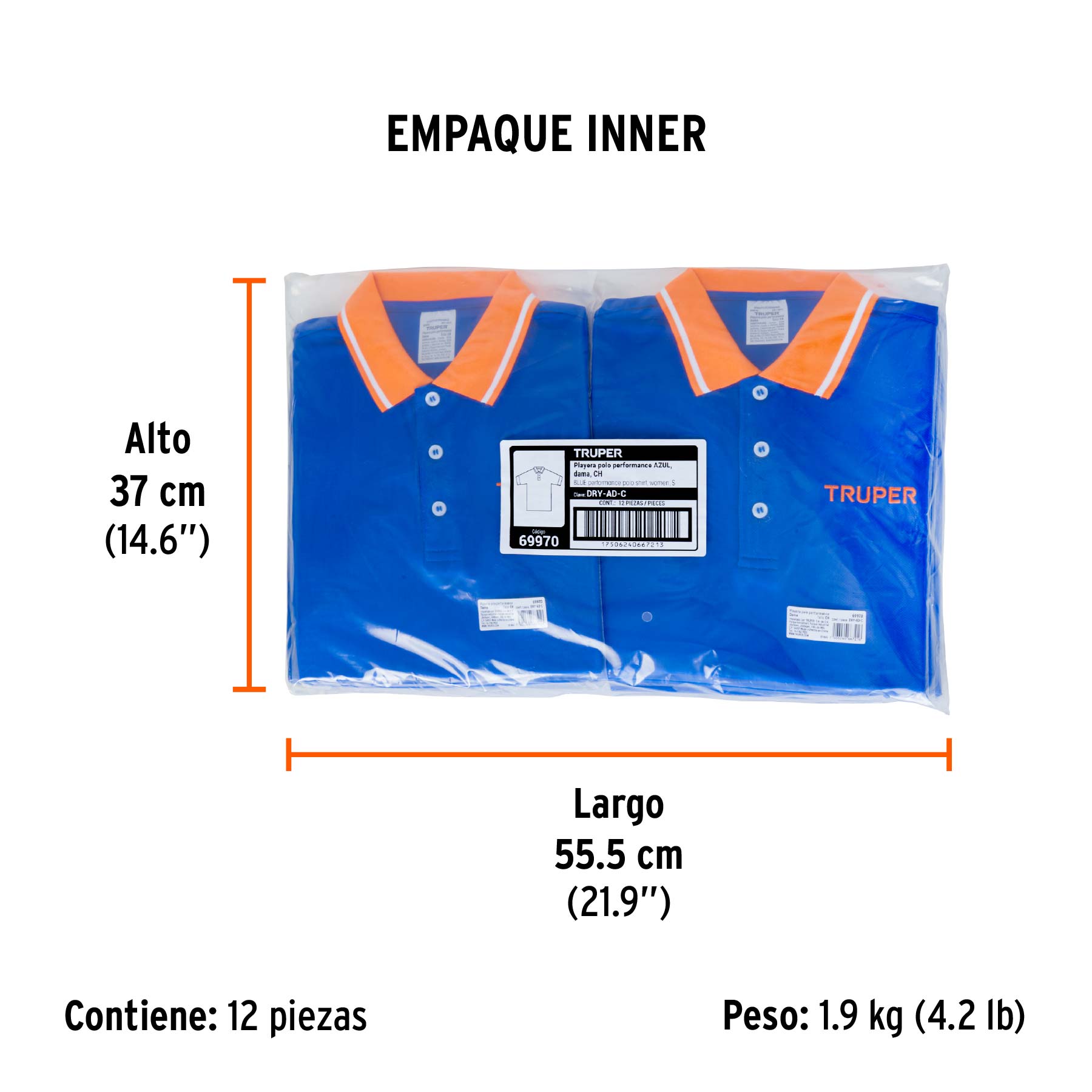 Playera polo performance para mujer, azul, CH, TRUPER - Empaque