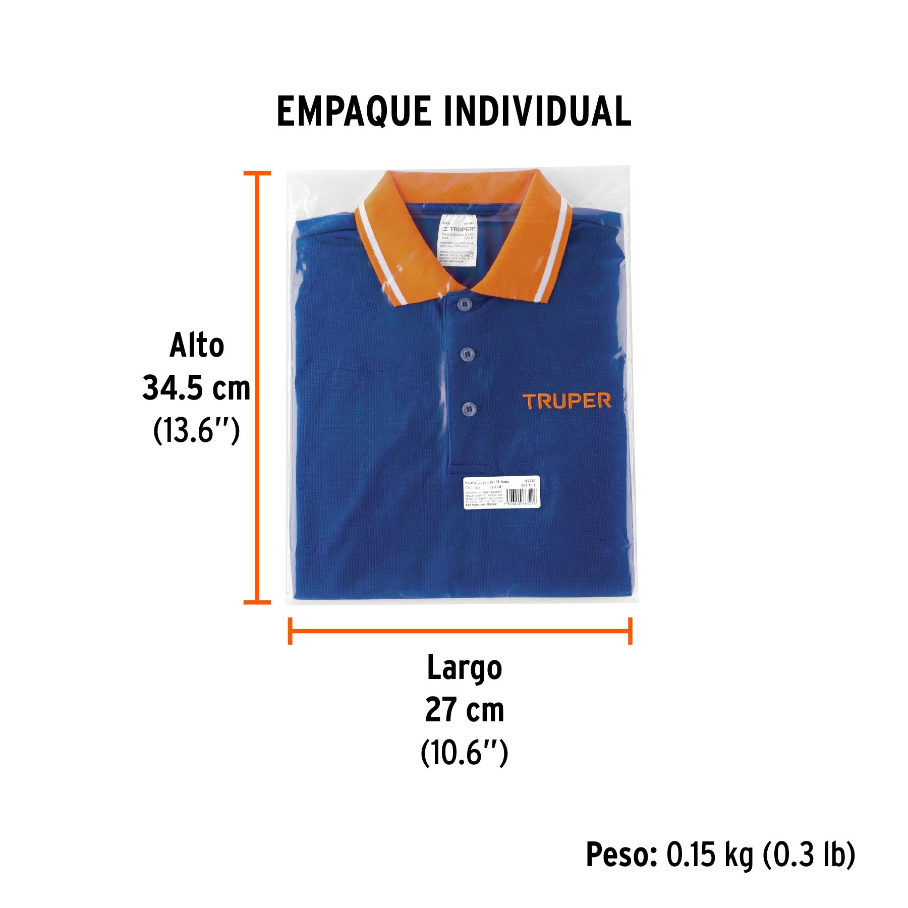 Playera polo performance para mujer, azul, CH, TRUPER - Empaque