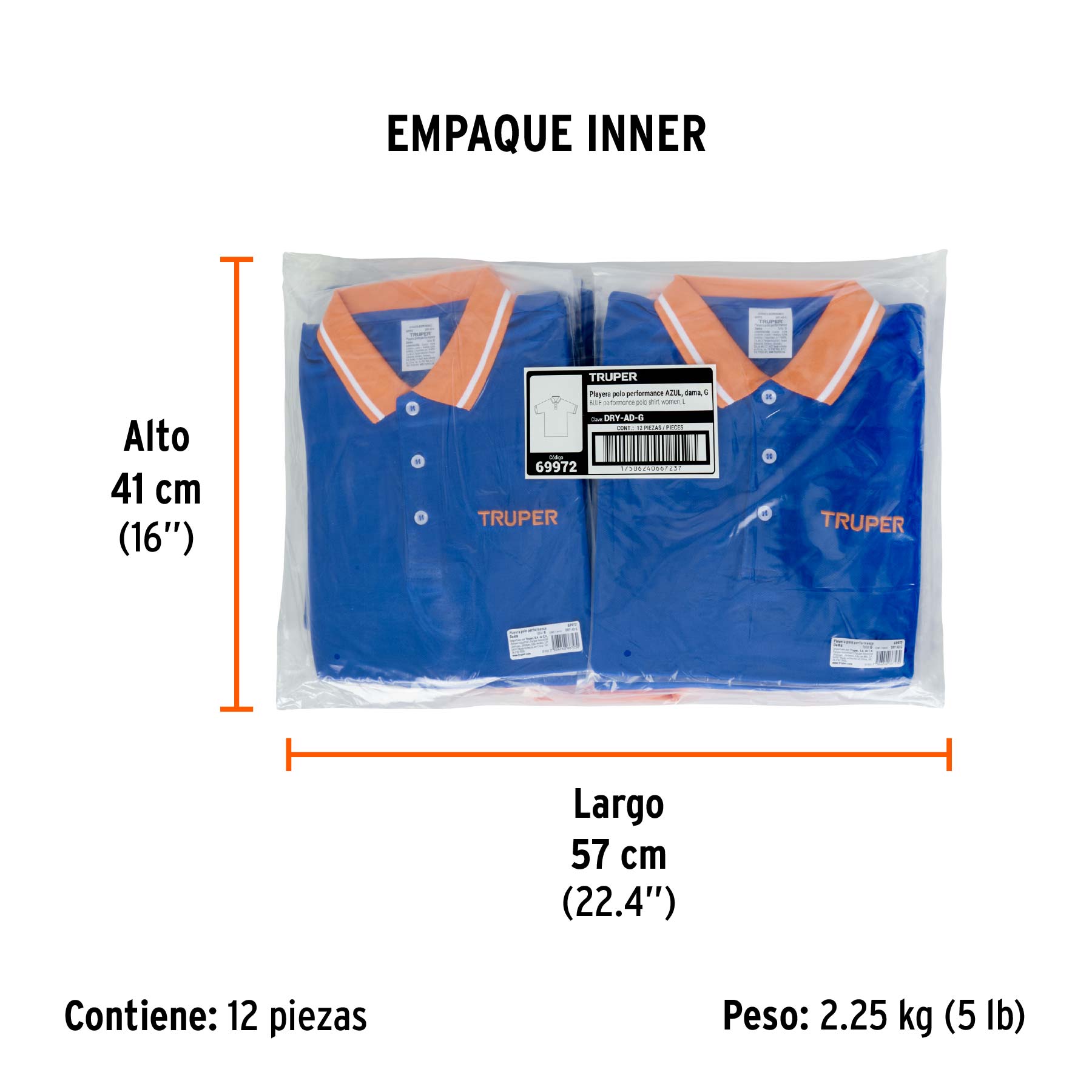 Playera polo performance para mujer, azul, G, TRUPER - Empaque