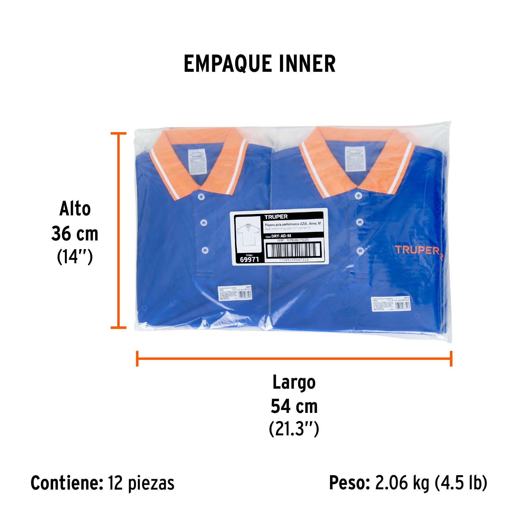 Playera polo performance para mujer, azul, M, TRUPER - Empaque