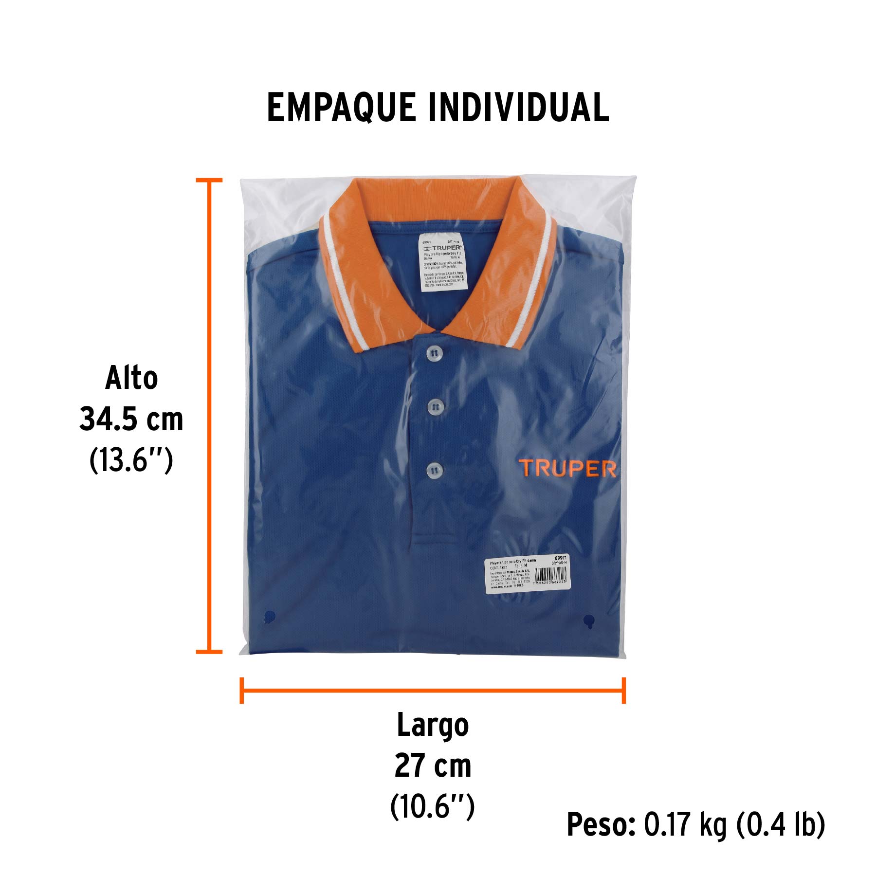 Playera polo performance para mujer, azul, M, TRUPER - Empaque