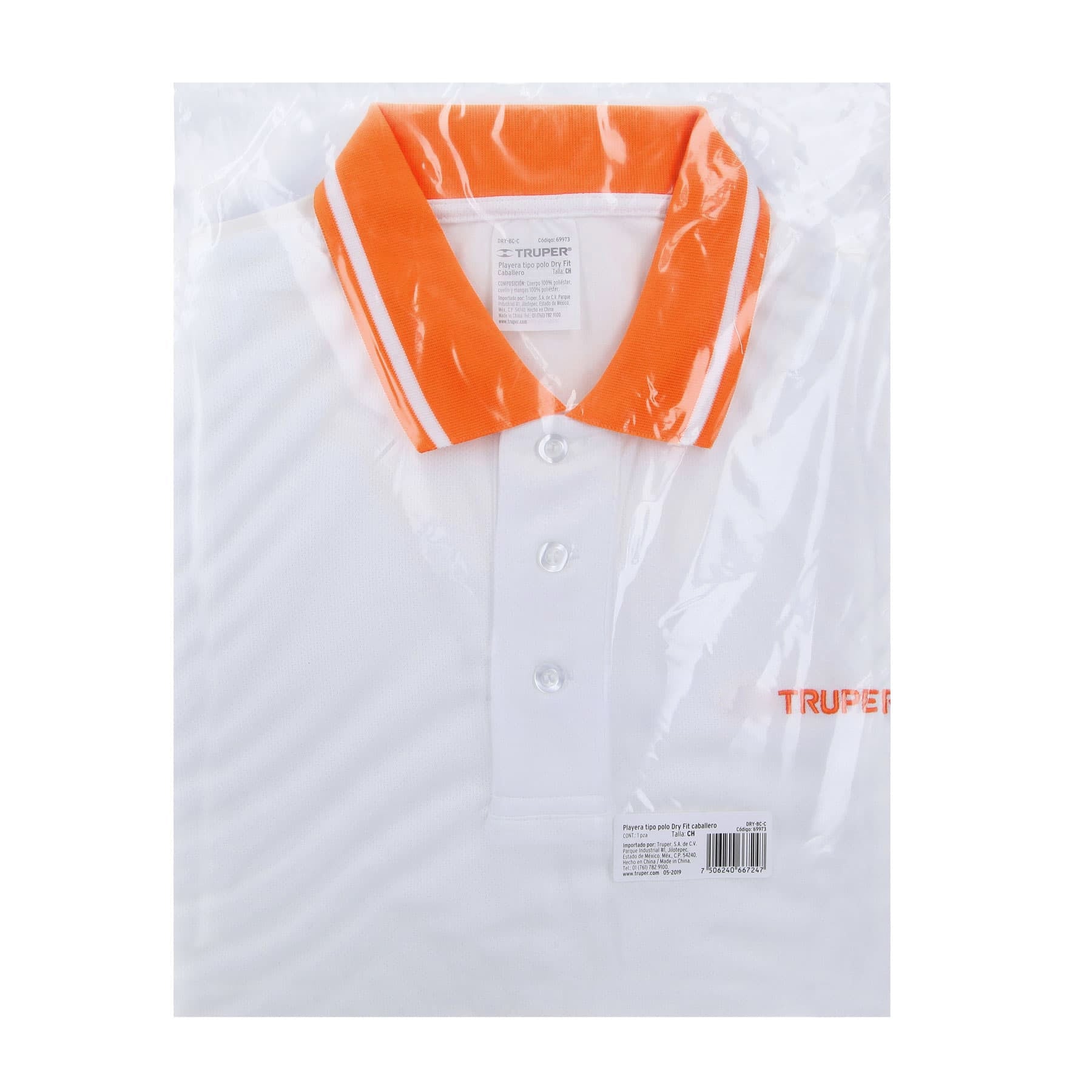 Playera polo performance para hombre, blanca, CH, TRUPER