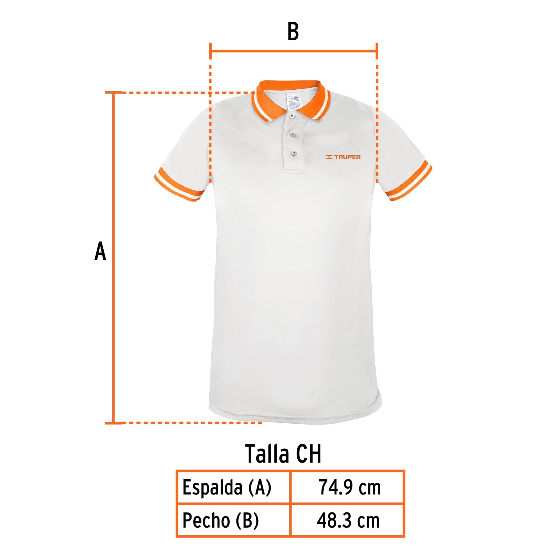 Playera polo performance para hombre, blanca, CH, TRUPER
