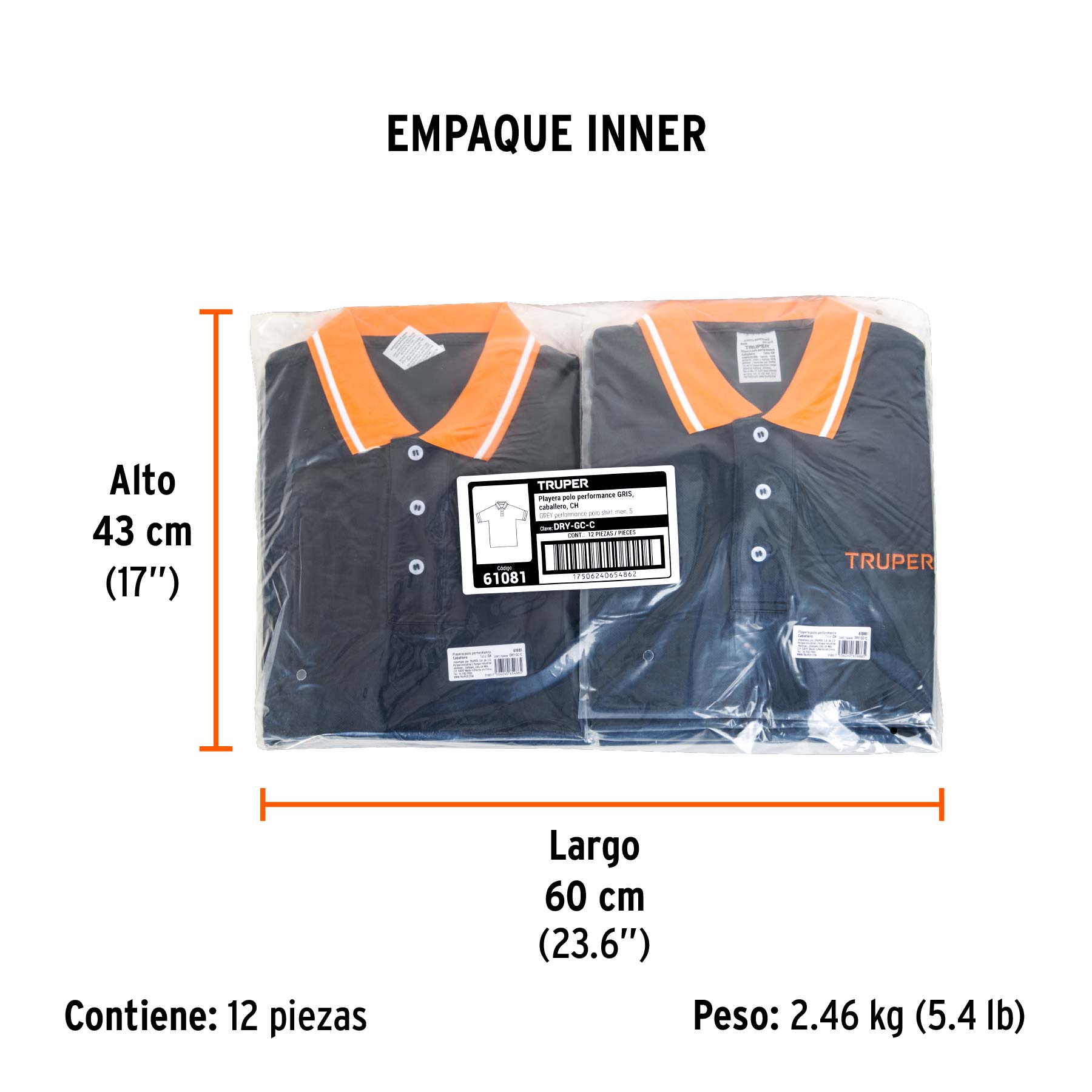 Playera polo performance para hombre, gris, CH, TRUPER - Empaque