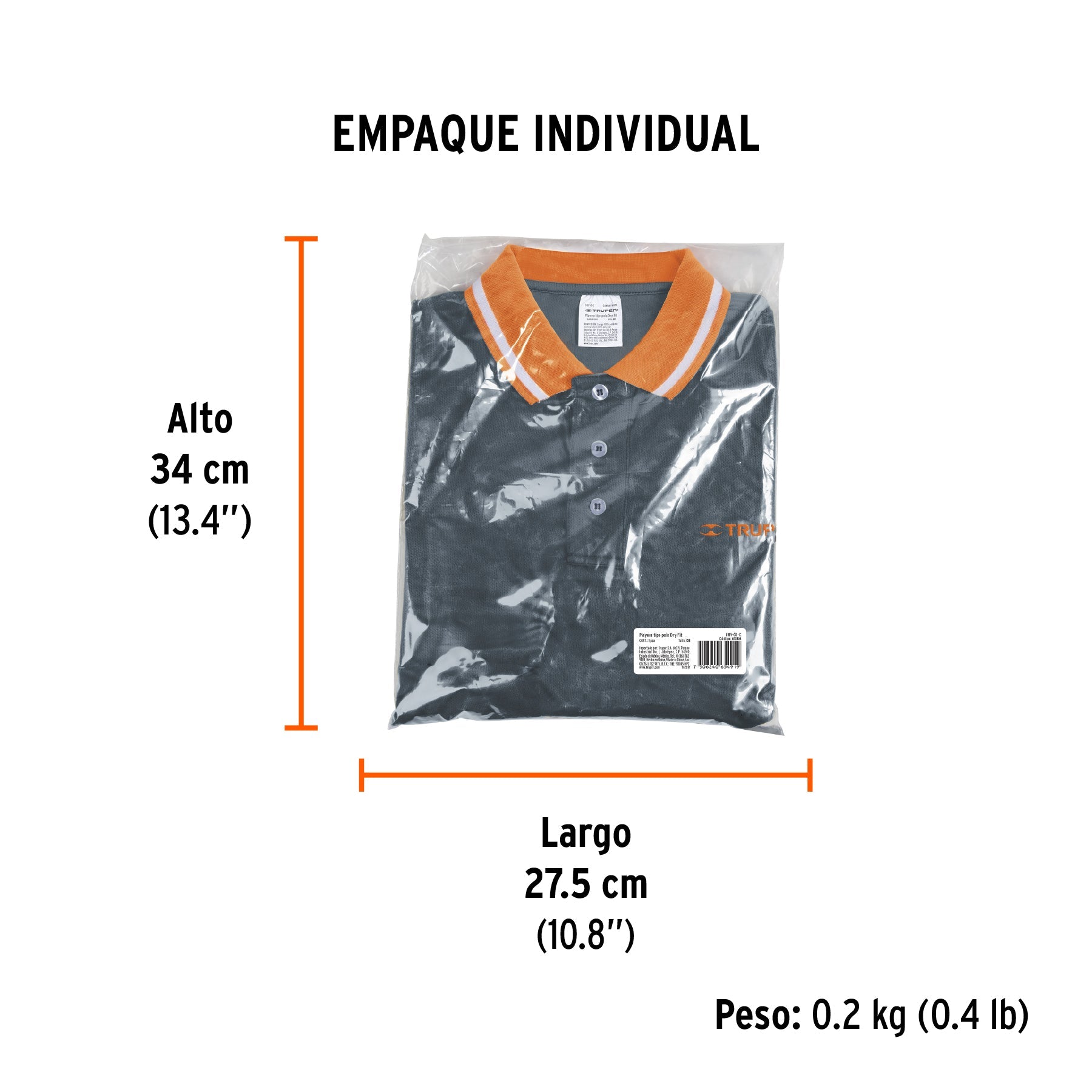 Playera polo performance para hombre, gris, CH, TRUPER - Empaque