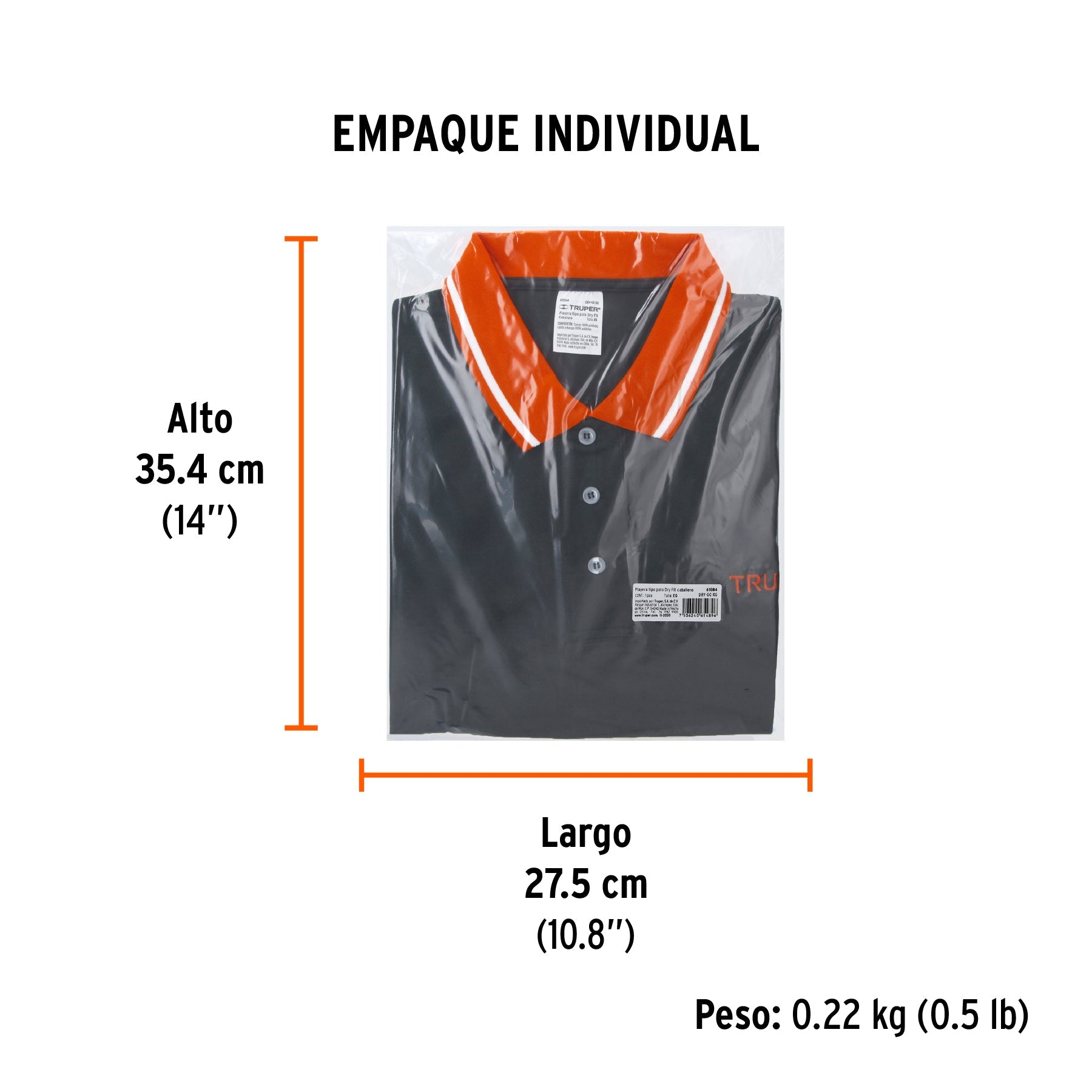 Playera polo performance para hombre, gris, G, TRUPER - Empaque