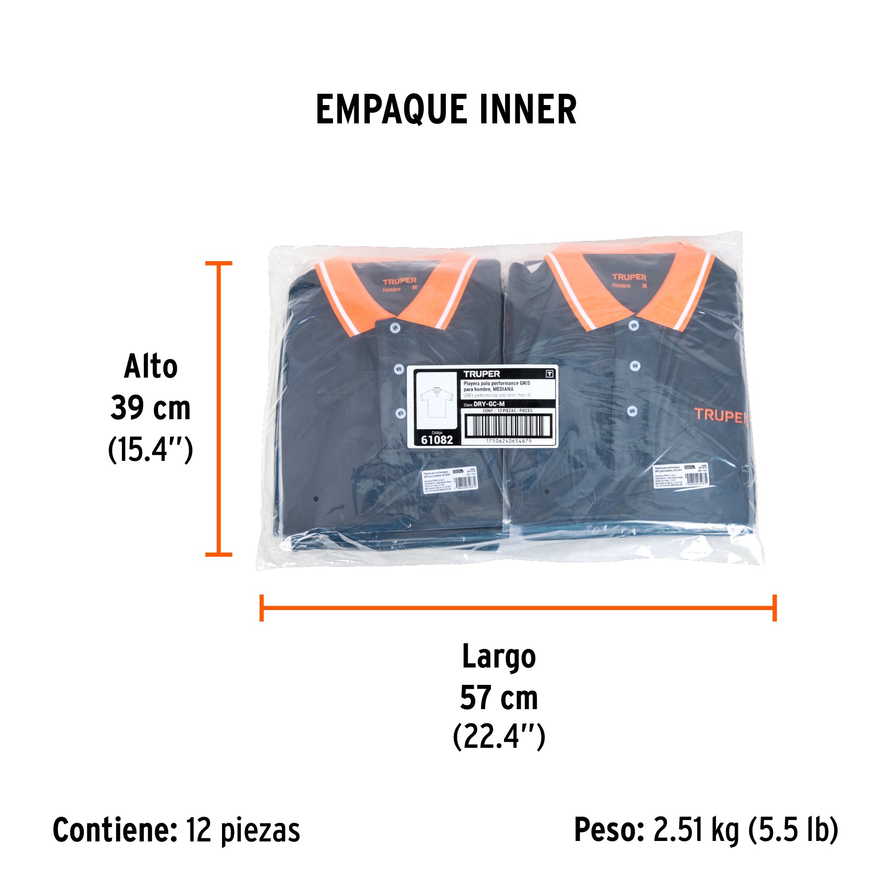 Playera polo performance para hombre, gris, M, TRUPER - Empaque