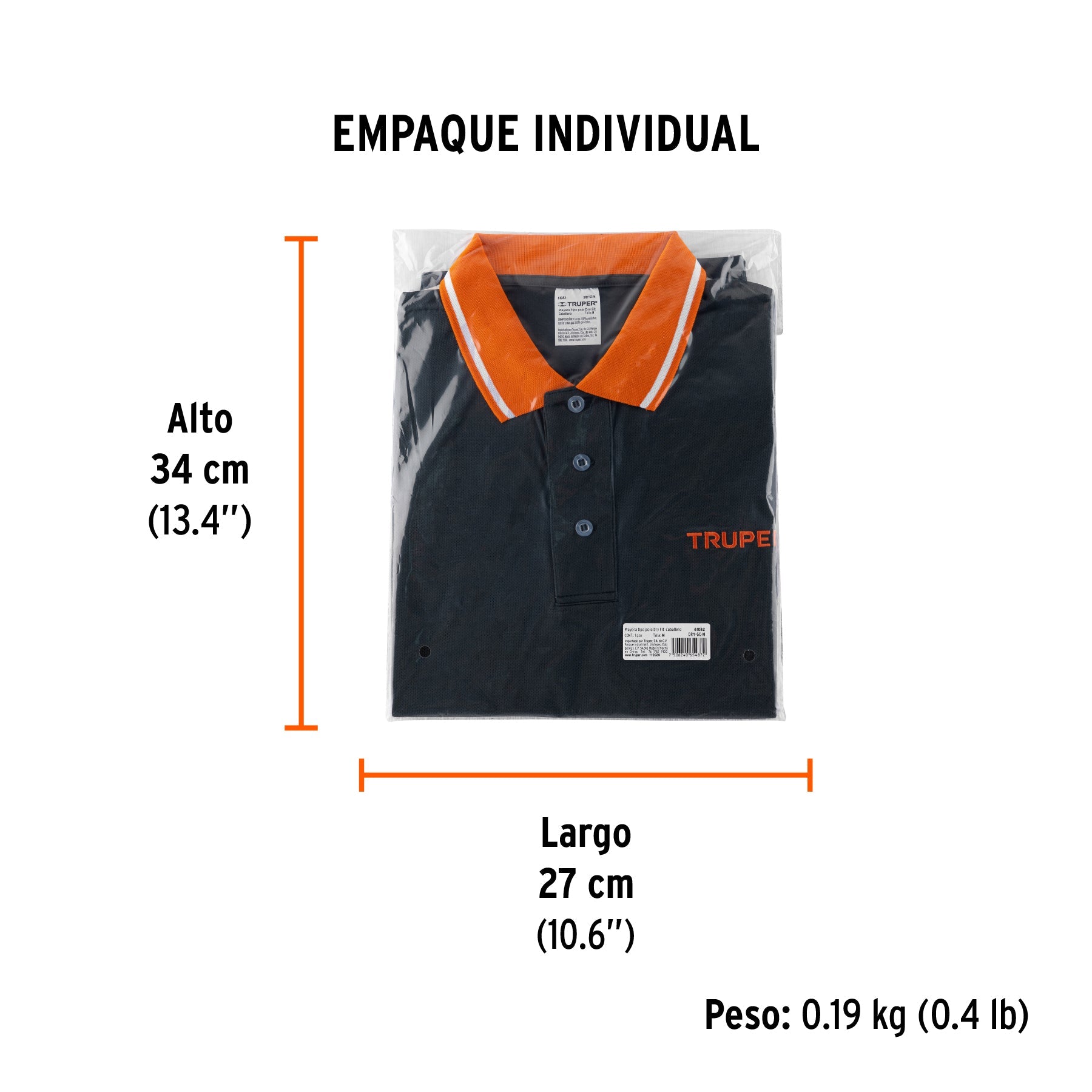 Playera polo performance para hombre, gris, M, TRUPER - Empaque