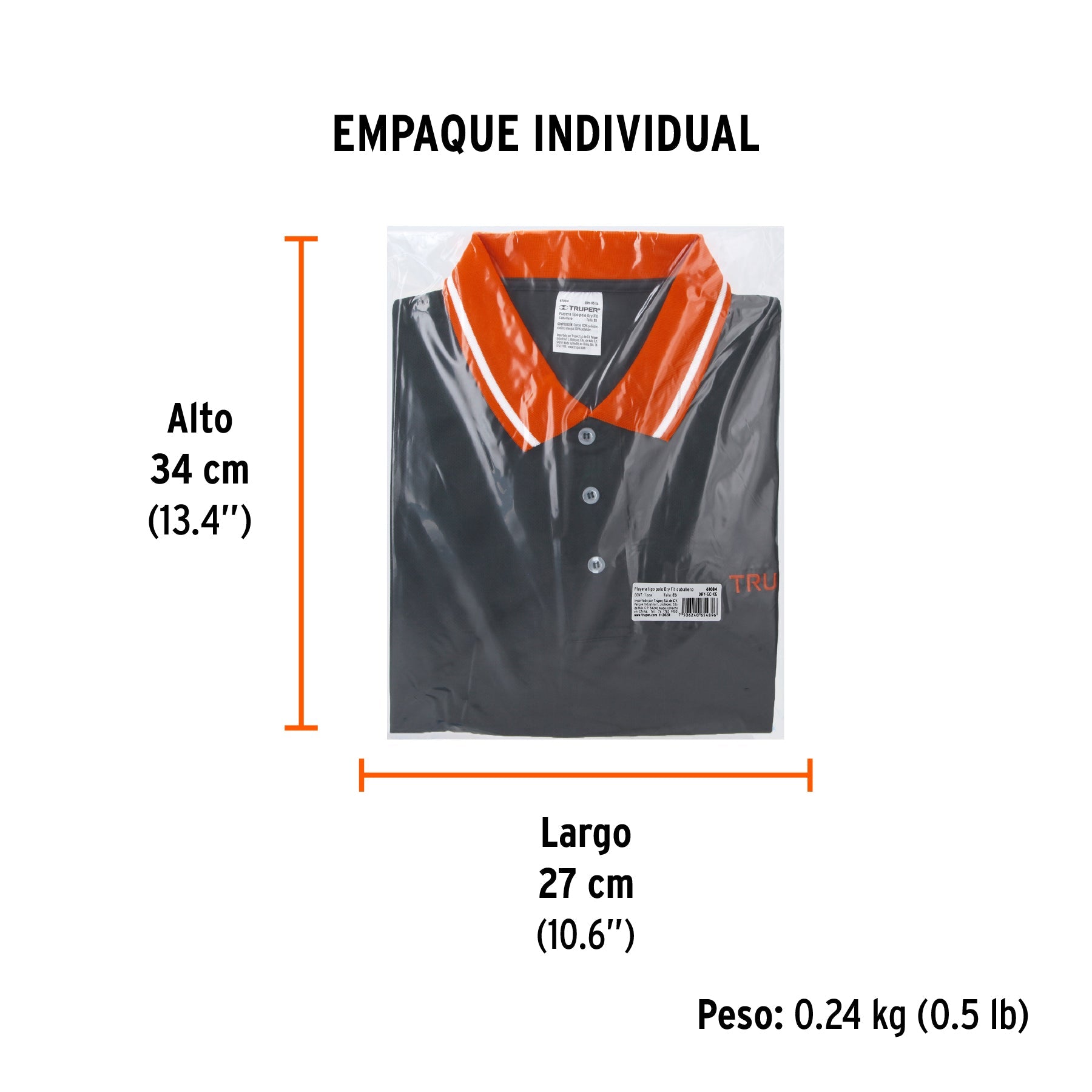 Playera polo performance para hombre, gris, EG, TRUPER - Empaque