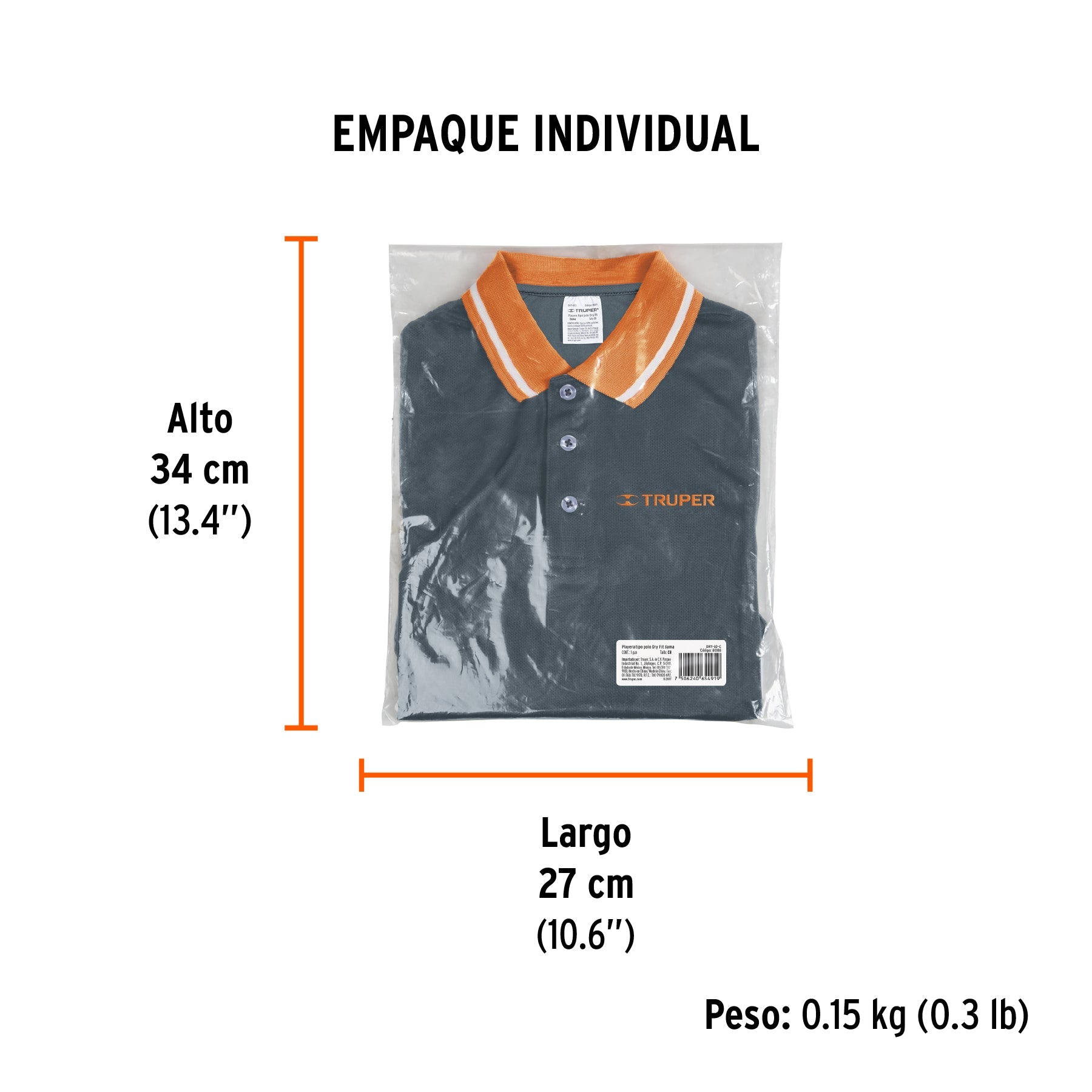 Playera polo performance para mujer, gris, CH, TRUPER - Empaque