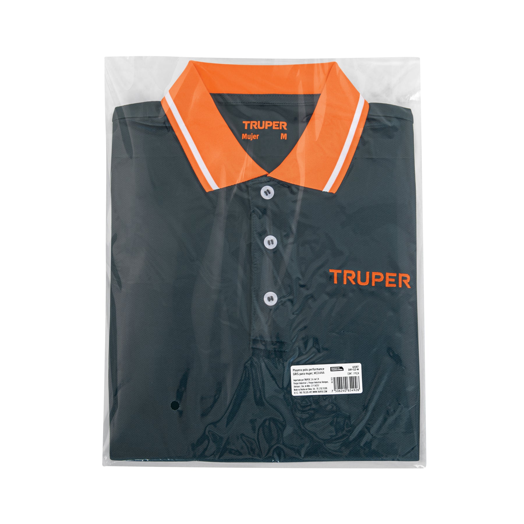 Playera polo performance para mujer, gris, M, TRUPER