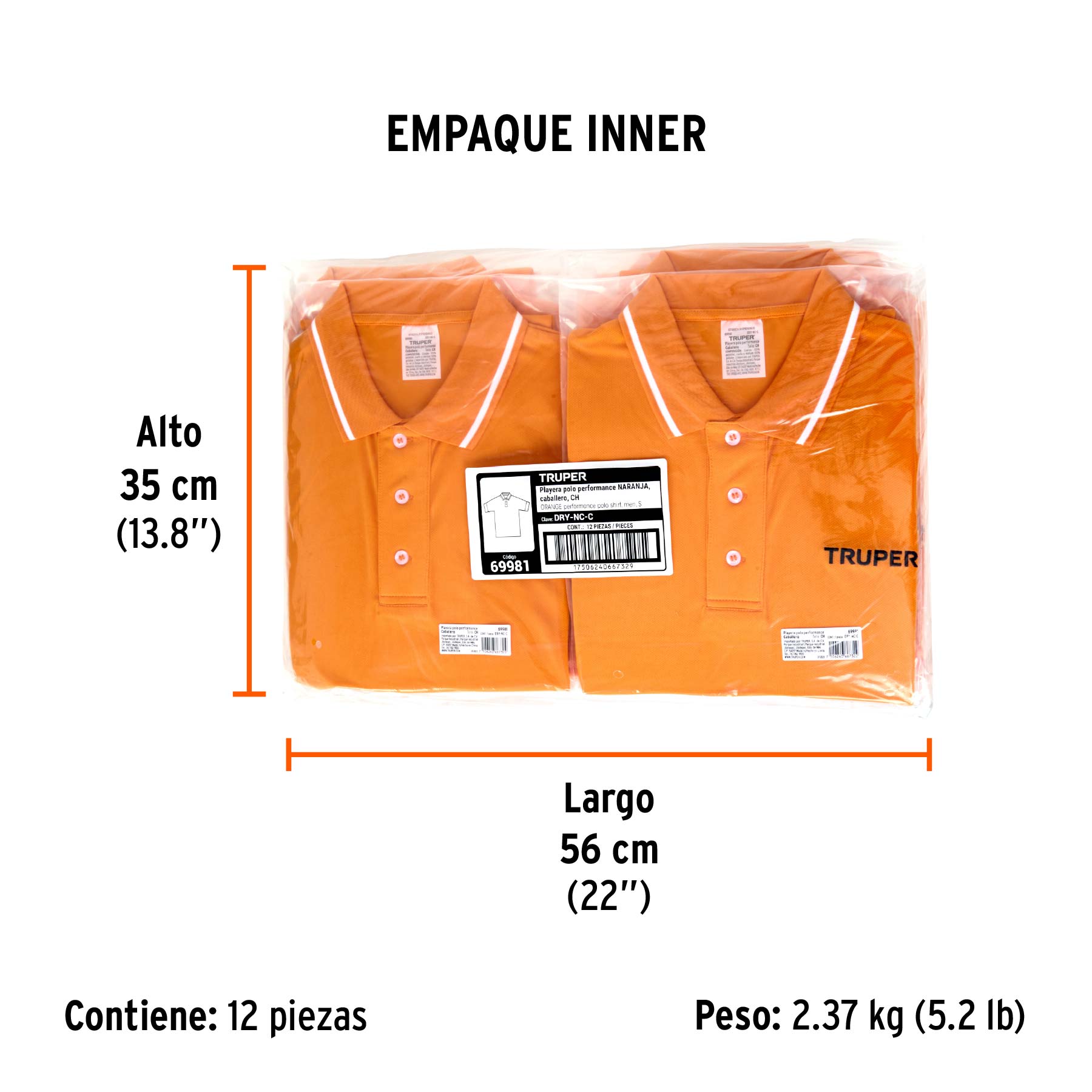 Playera polo performance para hombre, naranja, CH, TRUPER - Empaque