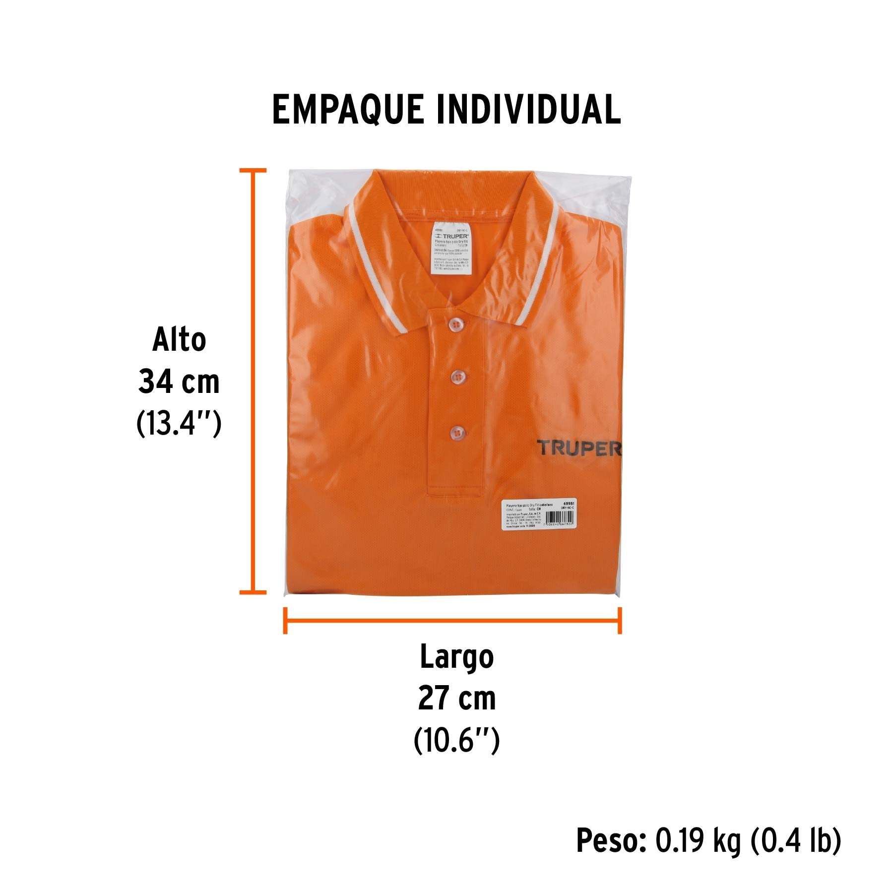 Playera polo performance para hombre, naranja, CH, TRUPER - Empaque